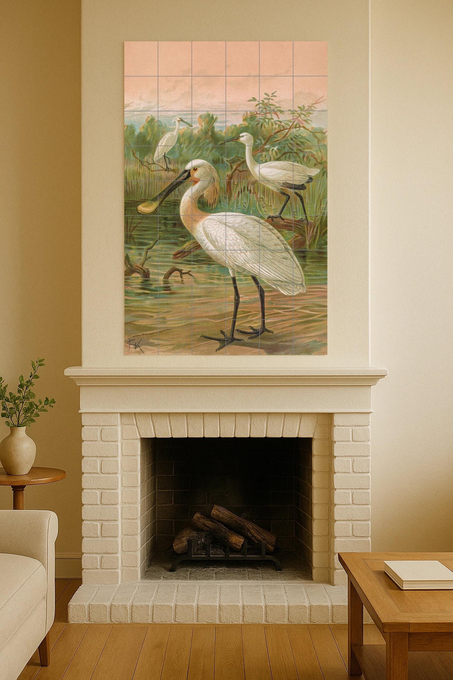 Fresque en Carrelage Espátulas au Lever du Soleil — Paysage Botanique