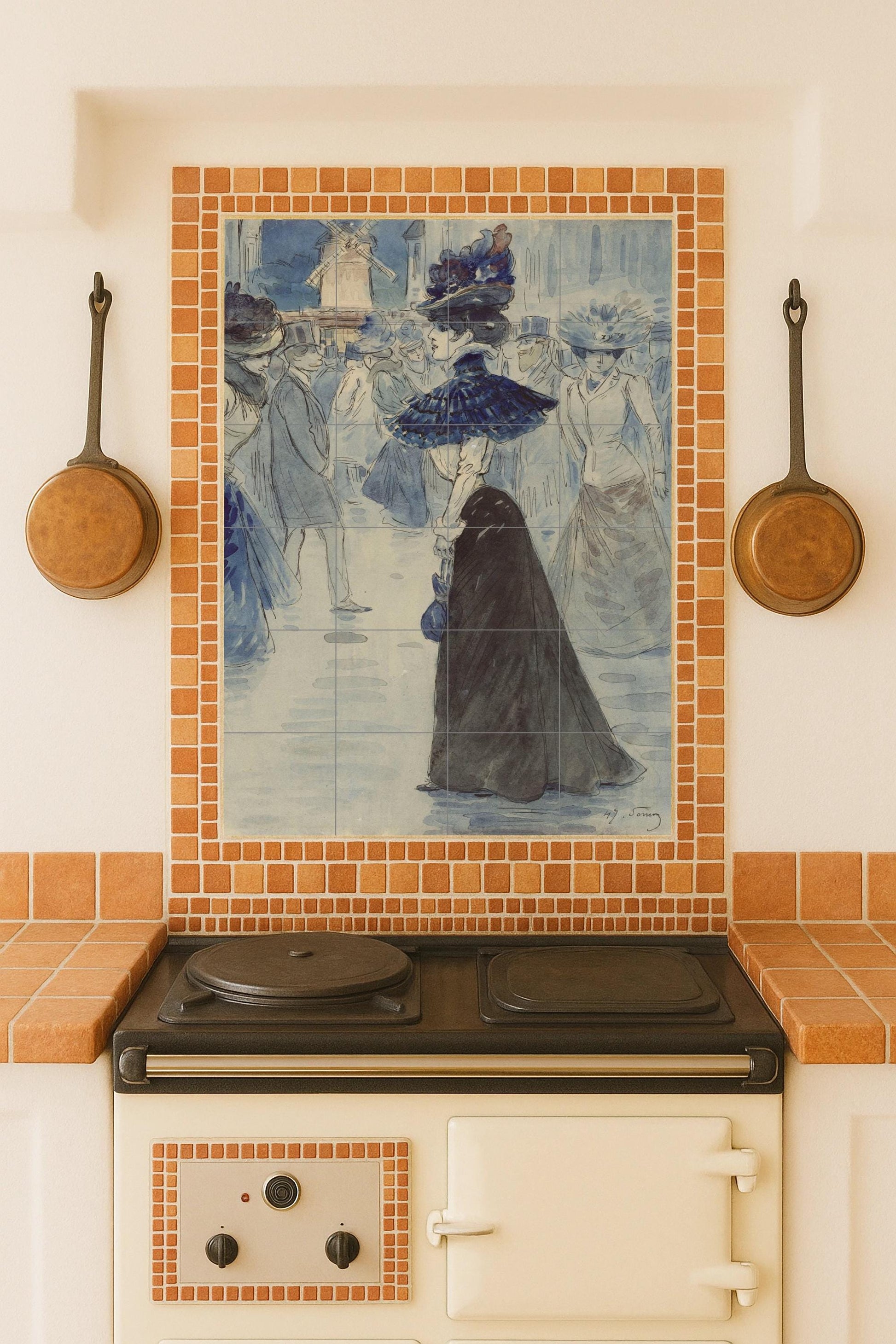 Dama parisina in il Moulin Rouge — Arte da Galleria, Arte da Parete in Ceramica