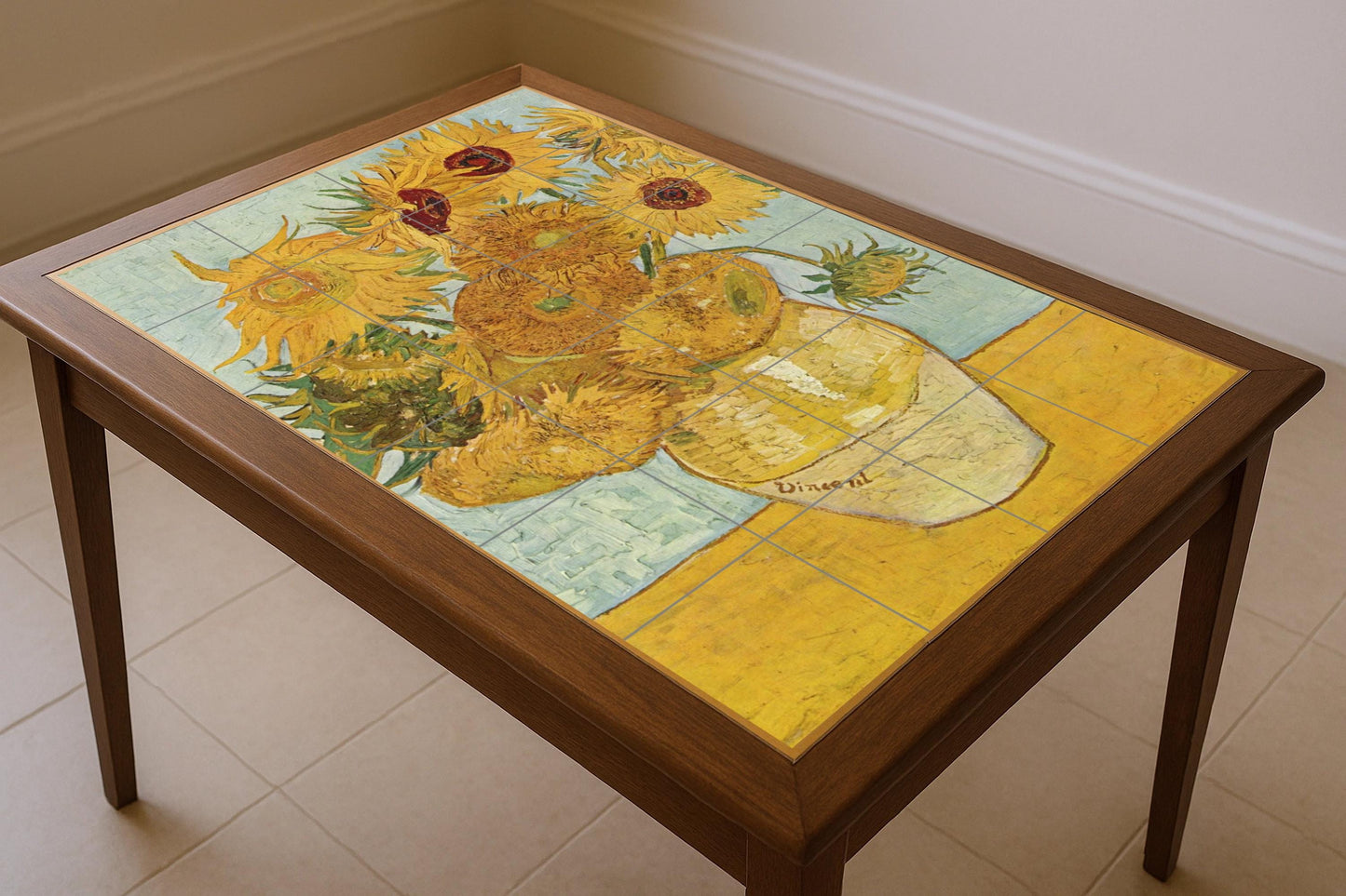 Tournesols en Vase Doré · Fresque Céramique — Reproduction d'Art de Musée