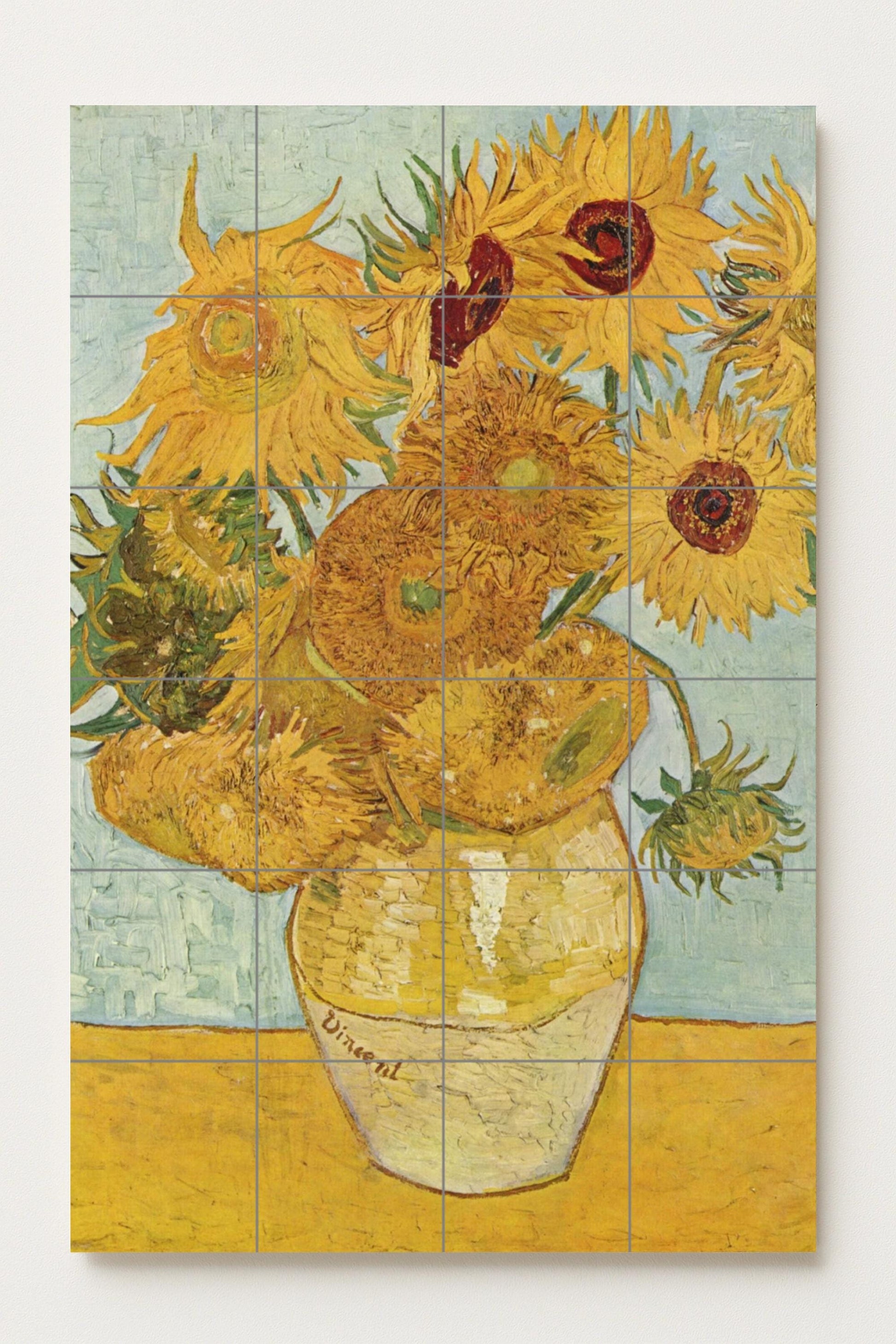 Tournesols en Vase Doré · Fresque Céramique — Reproduction d'Art de Musée