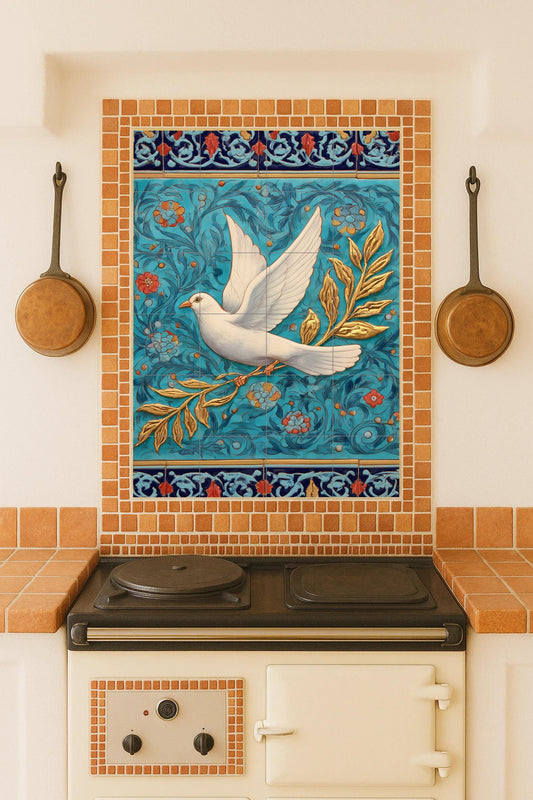 Dove Blanca of the Paz with Olive Branch Golden · Ceramic Wall Mural — Flowers & Landscape Art