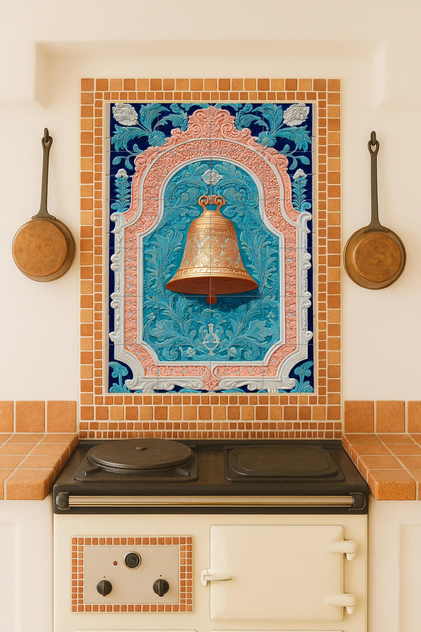 Campana Golden in Bogen Ornamental — Fliesen-Wandbild aus Keramik · Natur-Wandkunst