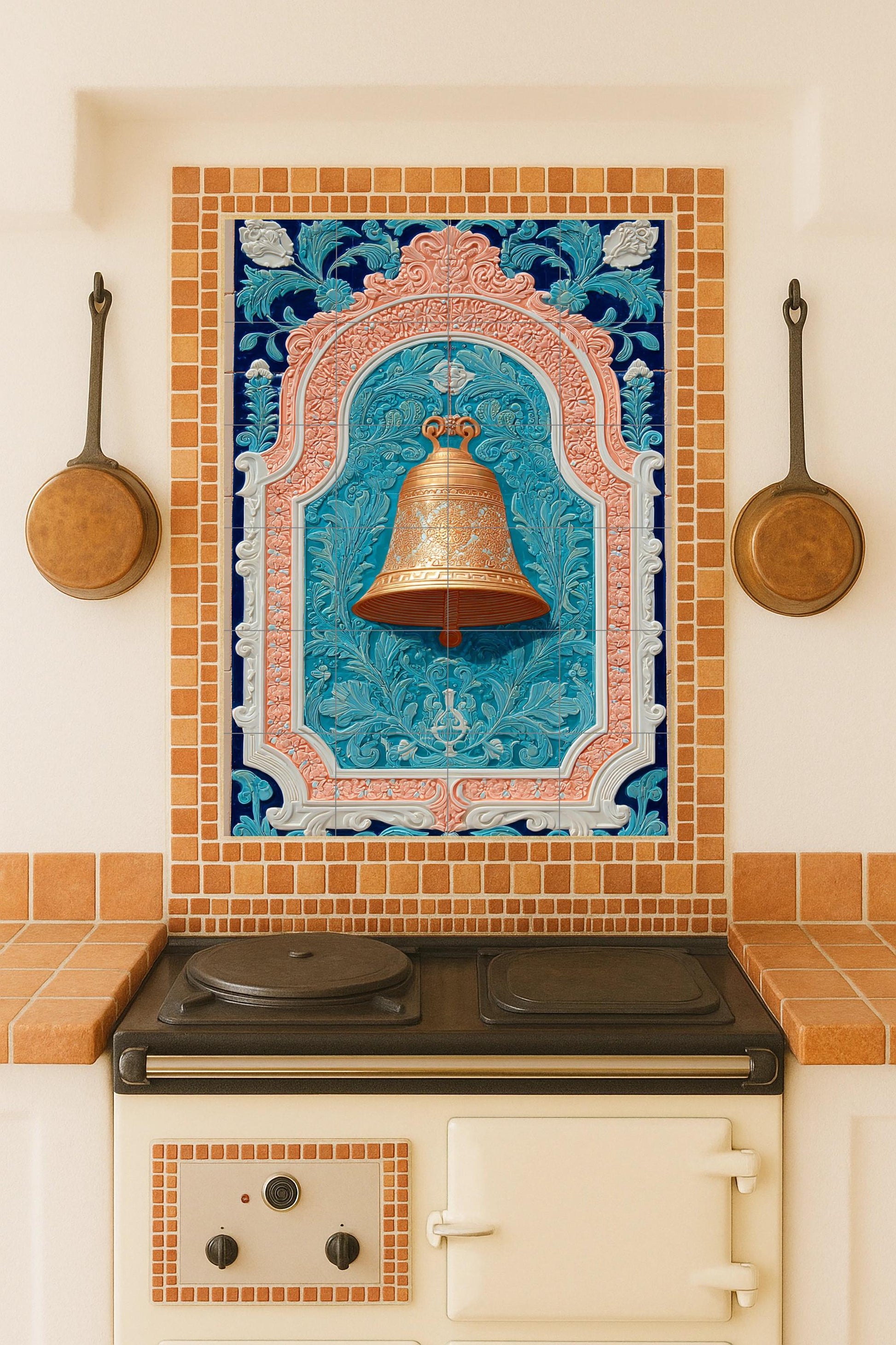 Campana Golden in Bogen Ornamental — Fliesen-Wandbild aus Keramik · Natur-Wandkunst