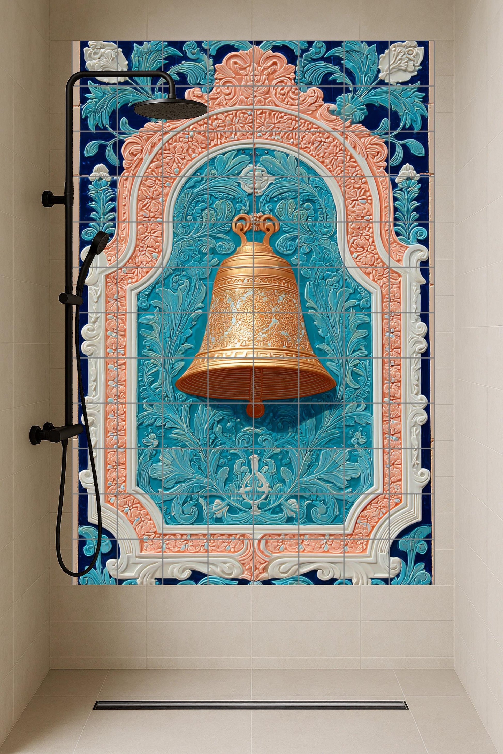 Campana Golden in Bogen Ornamental — Fliesen-Wandbild aus Keramik · Natur-Wandkunst