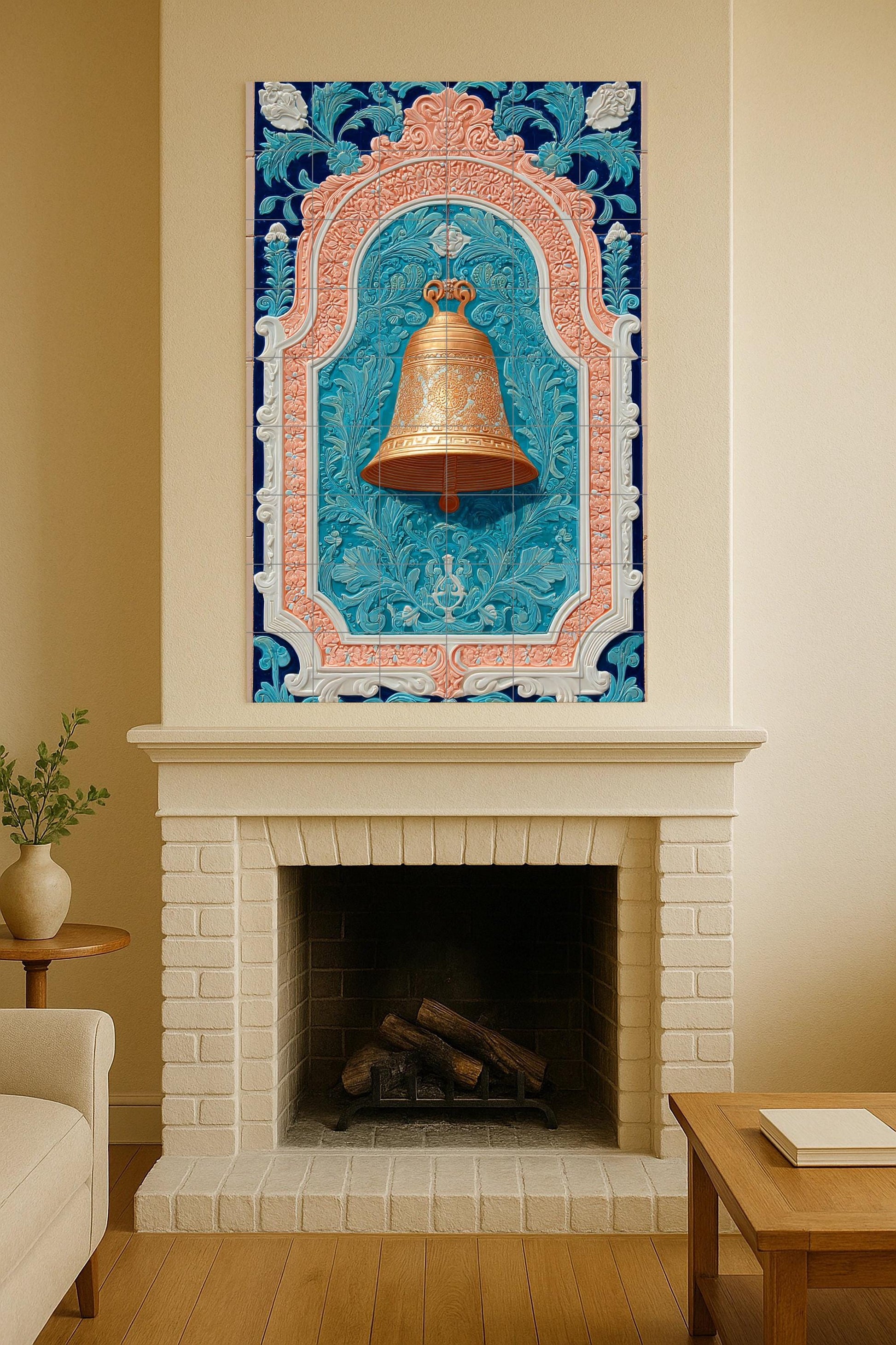 Campana Golden in Bogen Ornamental — Fliesen-Wandbild aus Keramik · Natur-Wandkunst