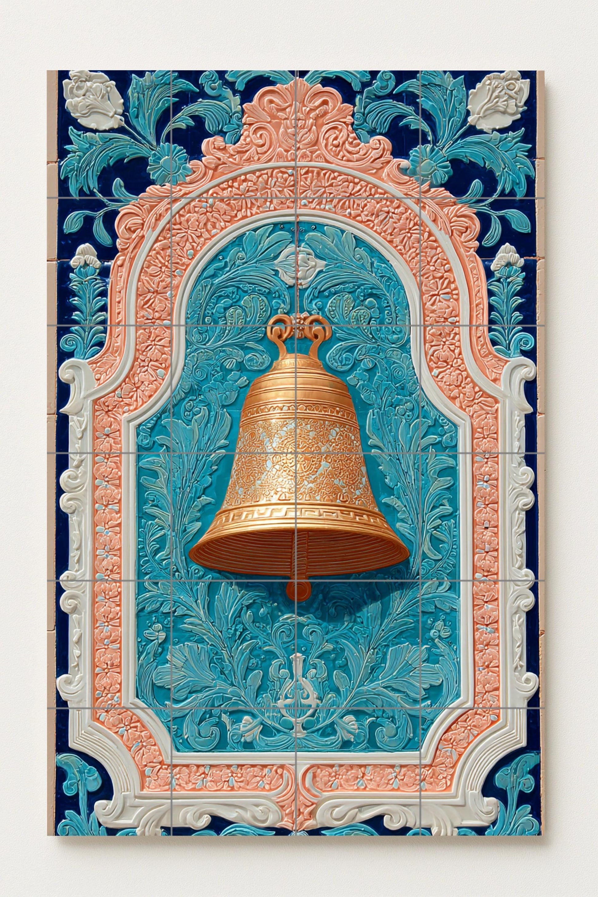 Campana Golden in Bogen Ornamental — Fliesen-Wandbild aus Keramik · Natur-Wandkunst
