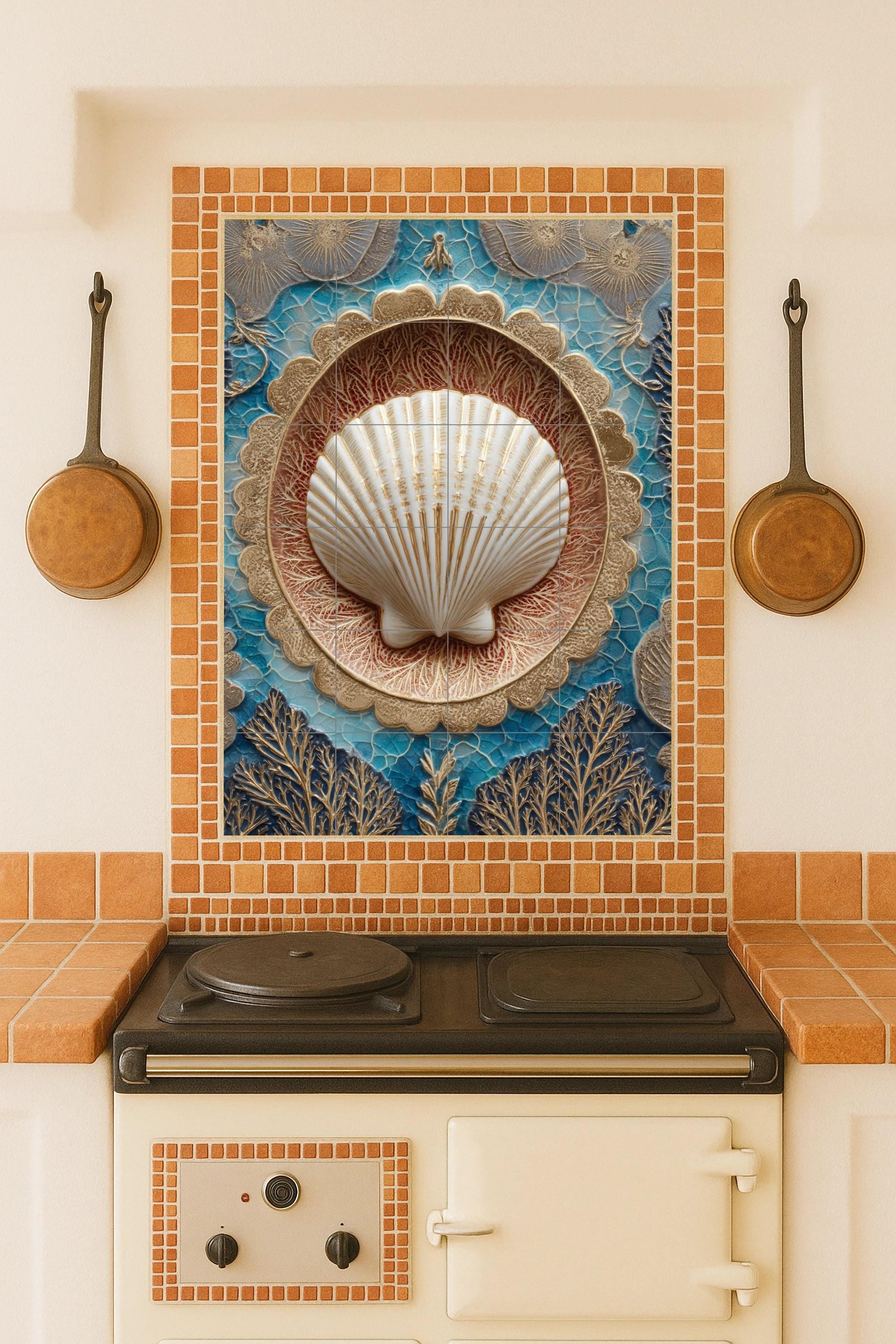 Armonía de conchas doradas y corales