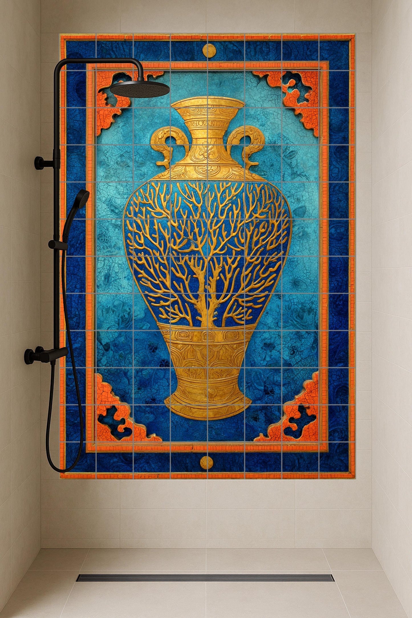 Vase Doré de Sueños Coralinos — Fresque Murale en Carreaux de Céramique · Art Mural Nature