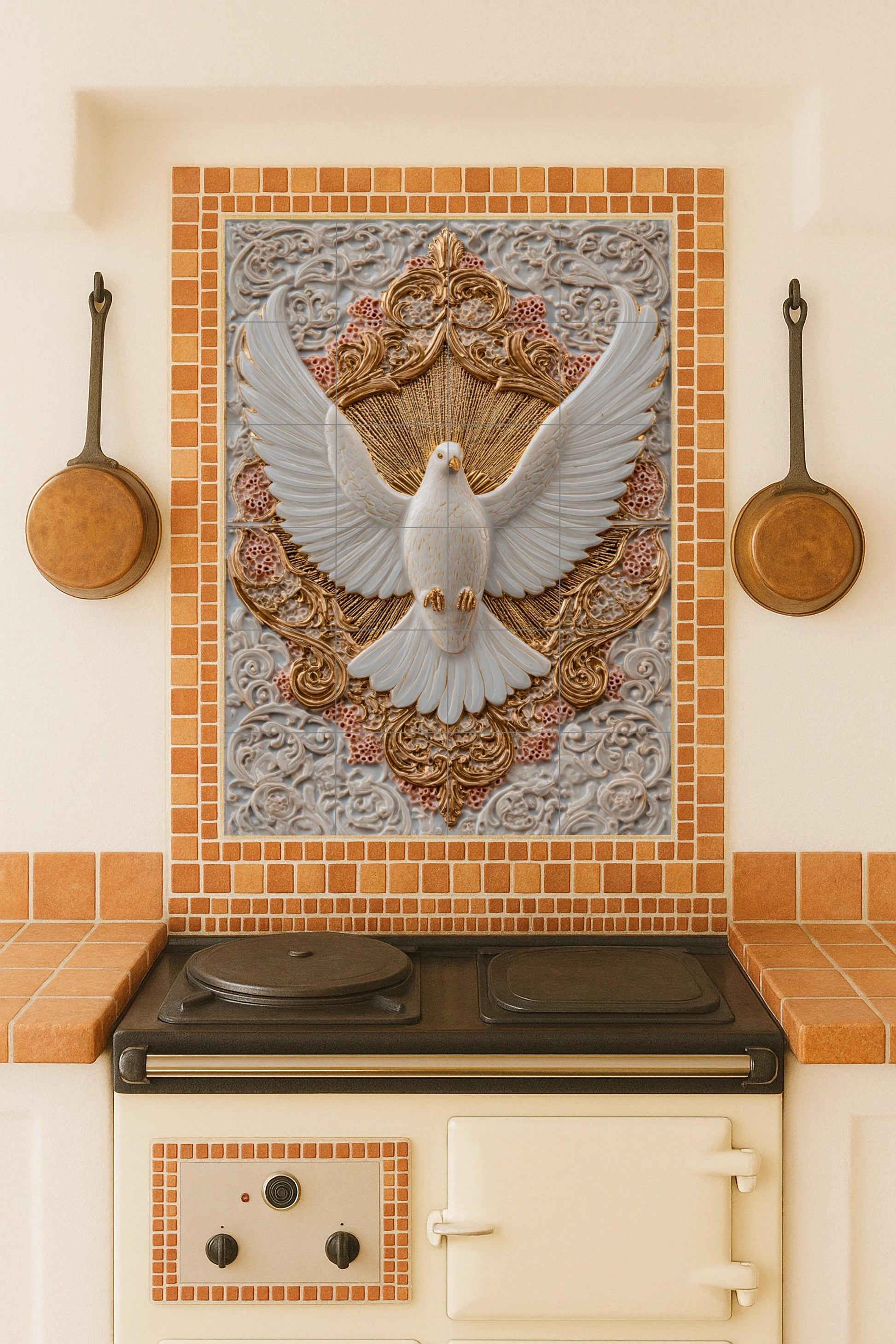 Taube Blanca von die Pureza — Fliesen-Wandbild aus Keramik · Dekoratives Muster-Wandbild