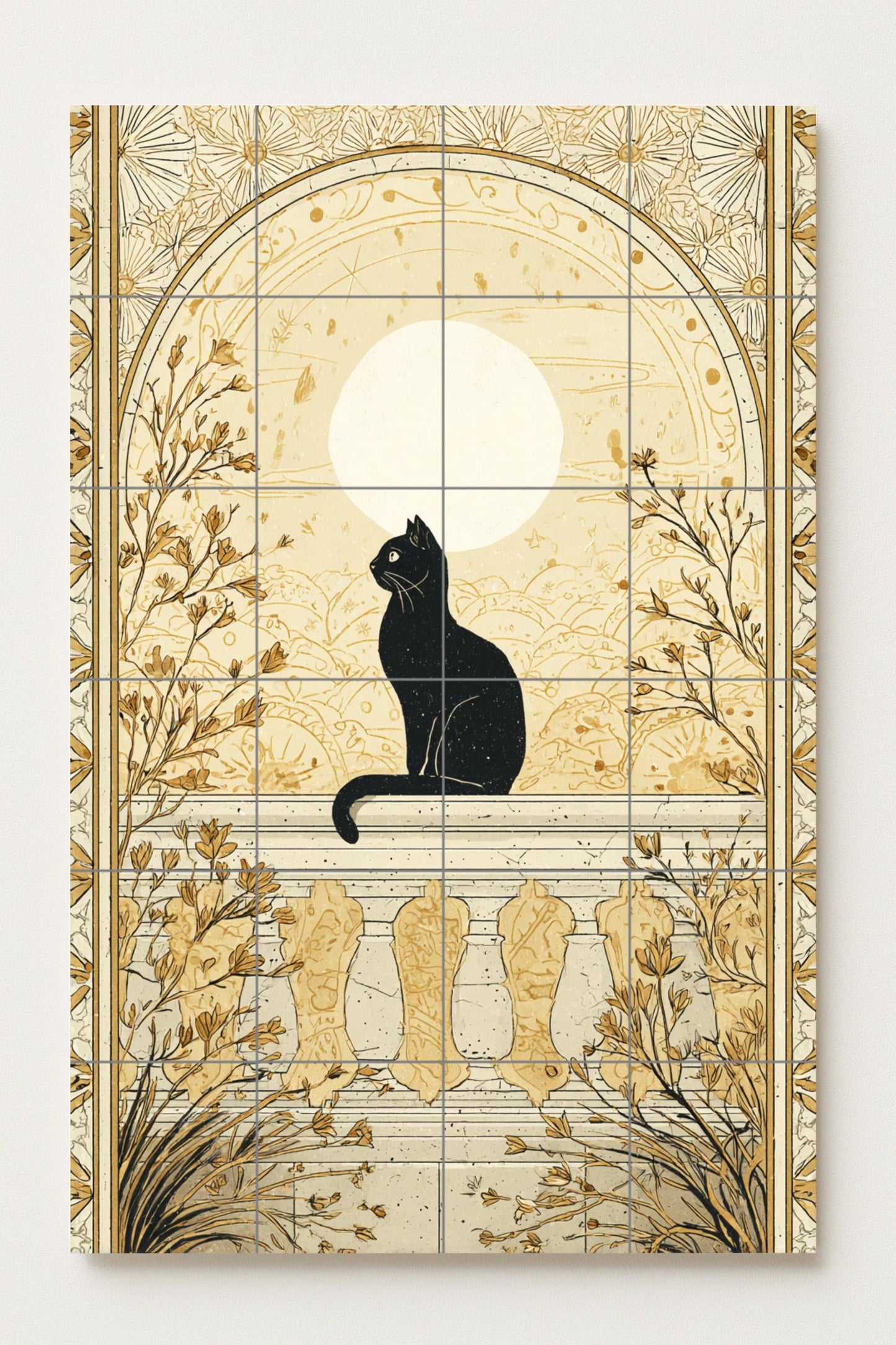 Gato negro bajo la luna dorada
