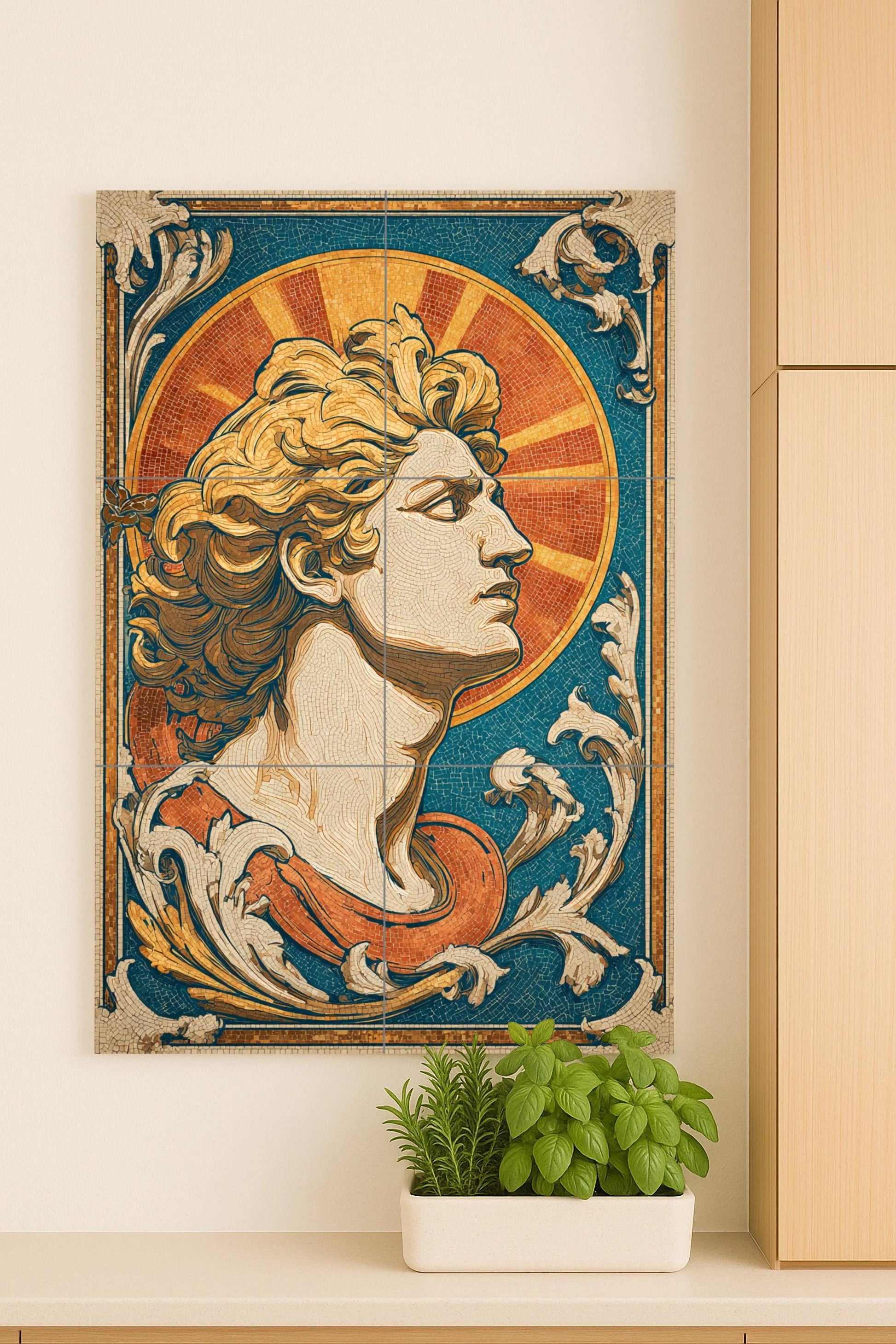 Helios — Mythological Scene · Ceramic Tile Mural