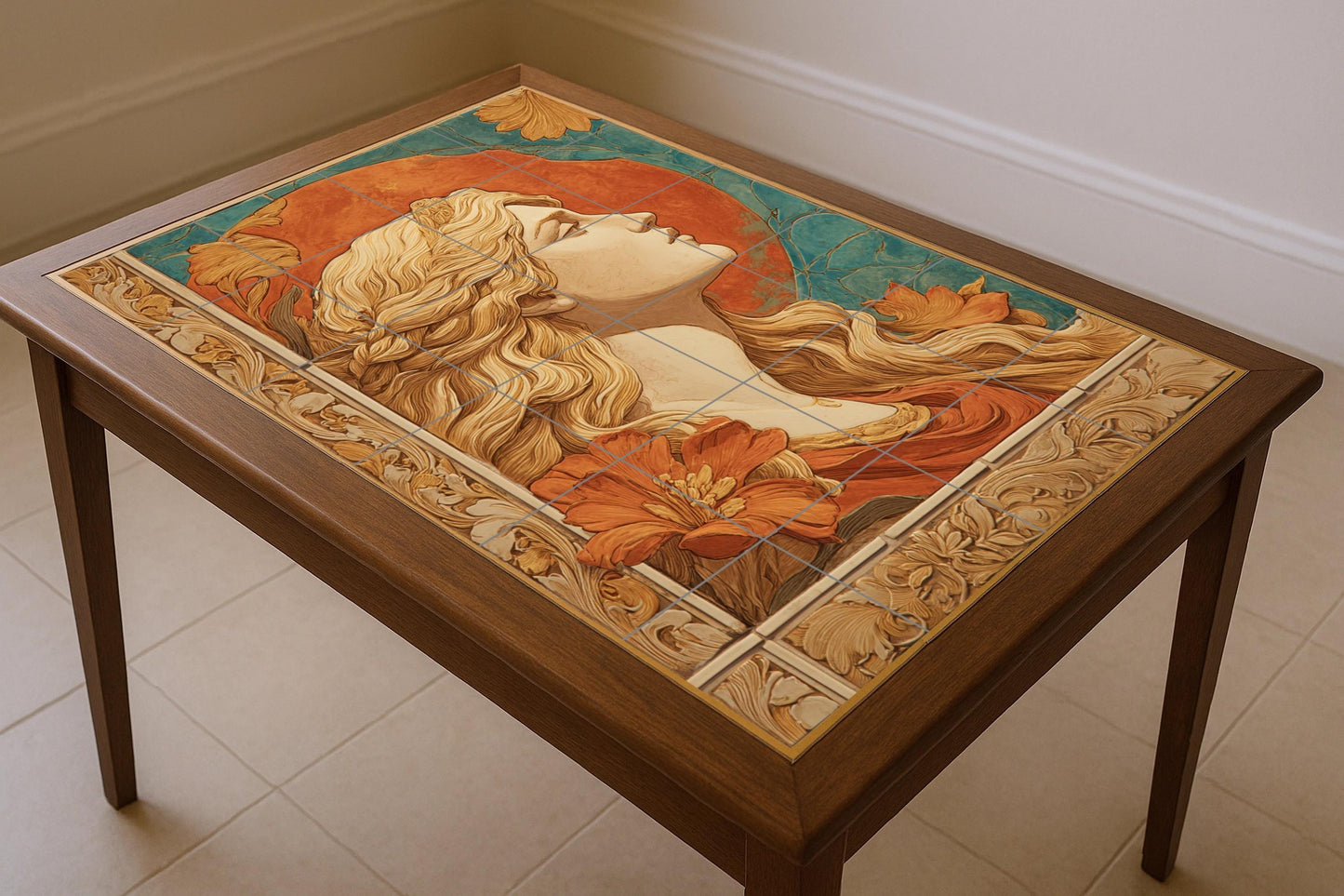Mural cerámico Aurelia — Belleza Europea, retrato Art Nouveau en…