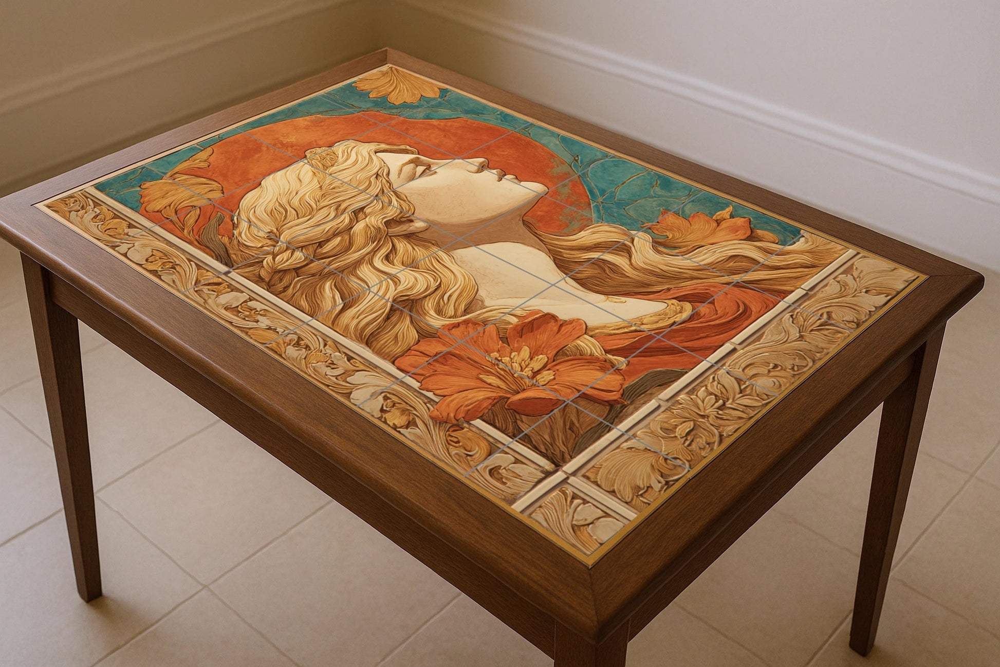 Mural cerámico Aurelia — Belleza Europea, retrato Art Nouveau en…