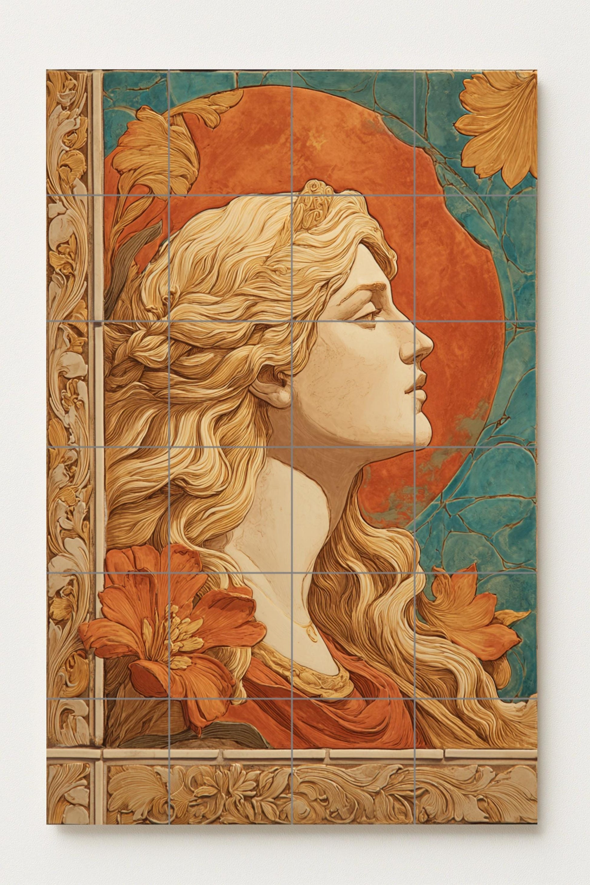 Mural cerámico Aurelia — Belleza Europea, retrato Art Nouveau en…