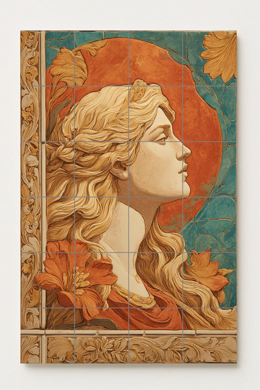 Mural cerámico Aurelia — Belleza Europea, retrato Art Nouveau en…