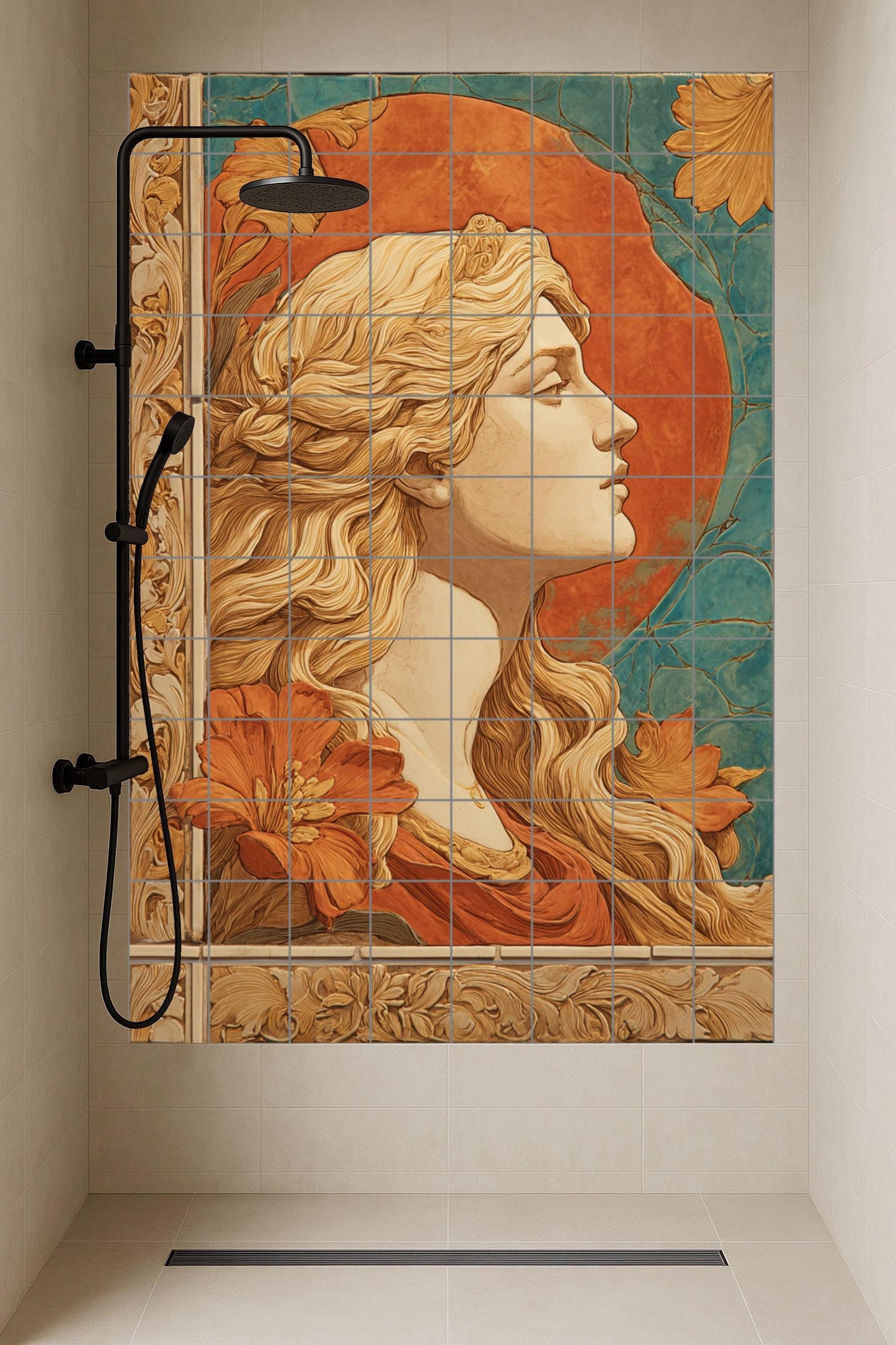 Mural cerámico Aurelia — Belleza Europea, retrato Art Nouveau en…