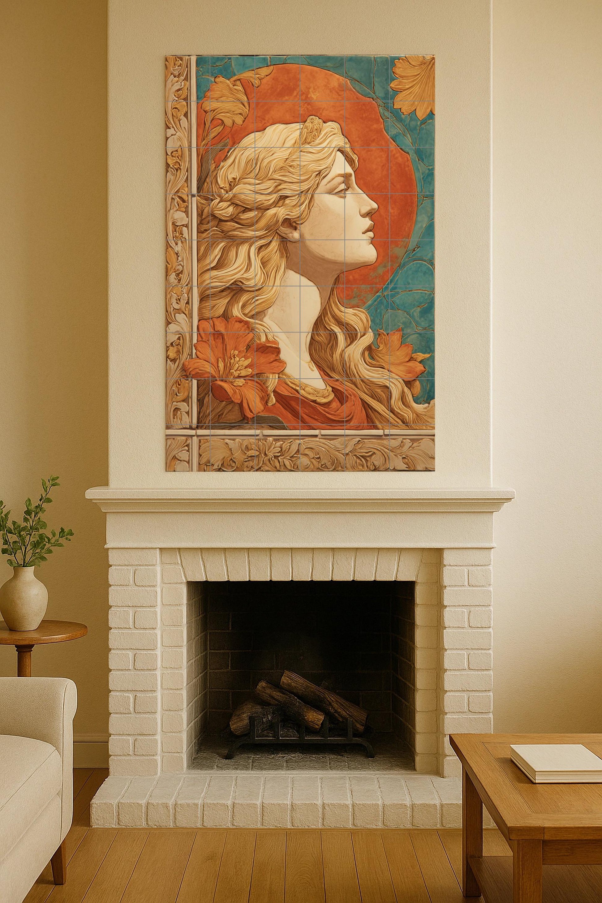 Mural cerámico Aurelia — Belleza Europea, retrato Art Nouveau en…