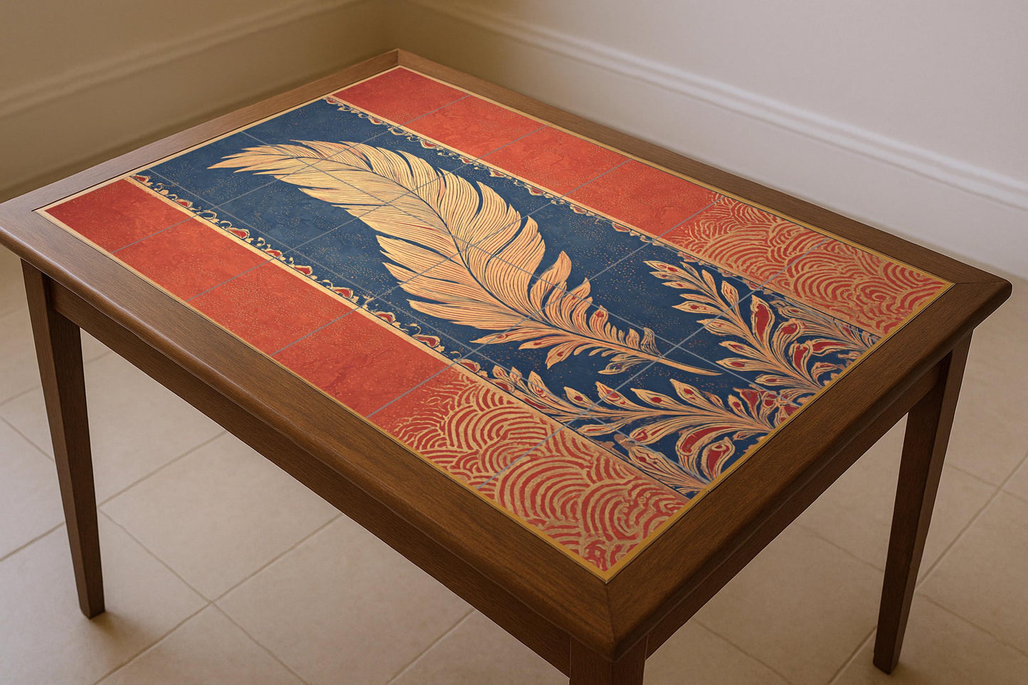 Elegía de Plumas Dorées — Fresque Murale en Carreaux de Céramique · Panneau Mural Ornemental
