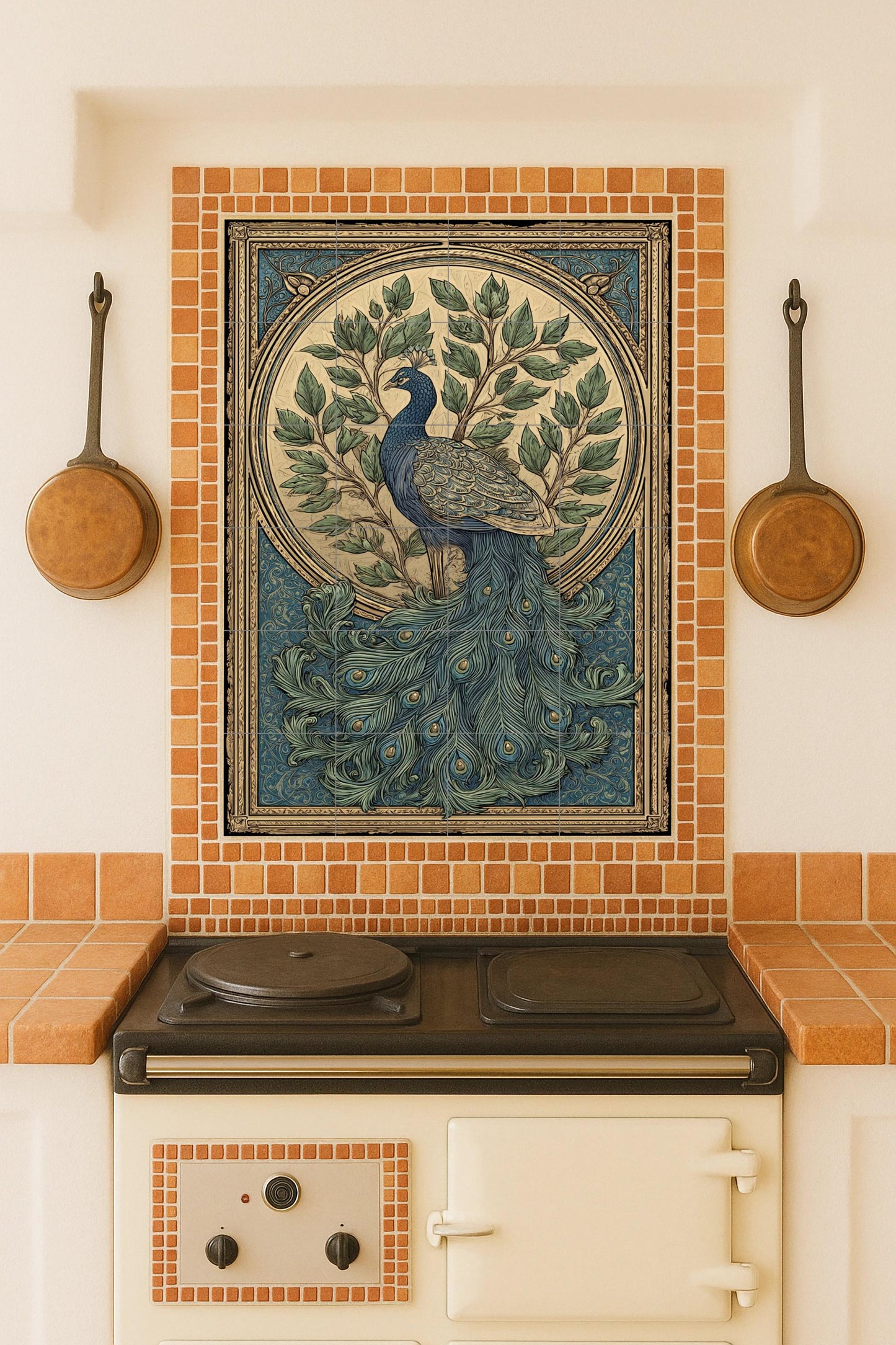 "Esplendor di Pavone · Murale Ceramico — Paesaggio Botanico