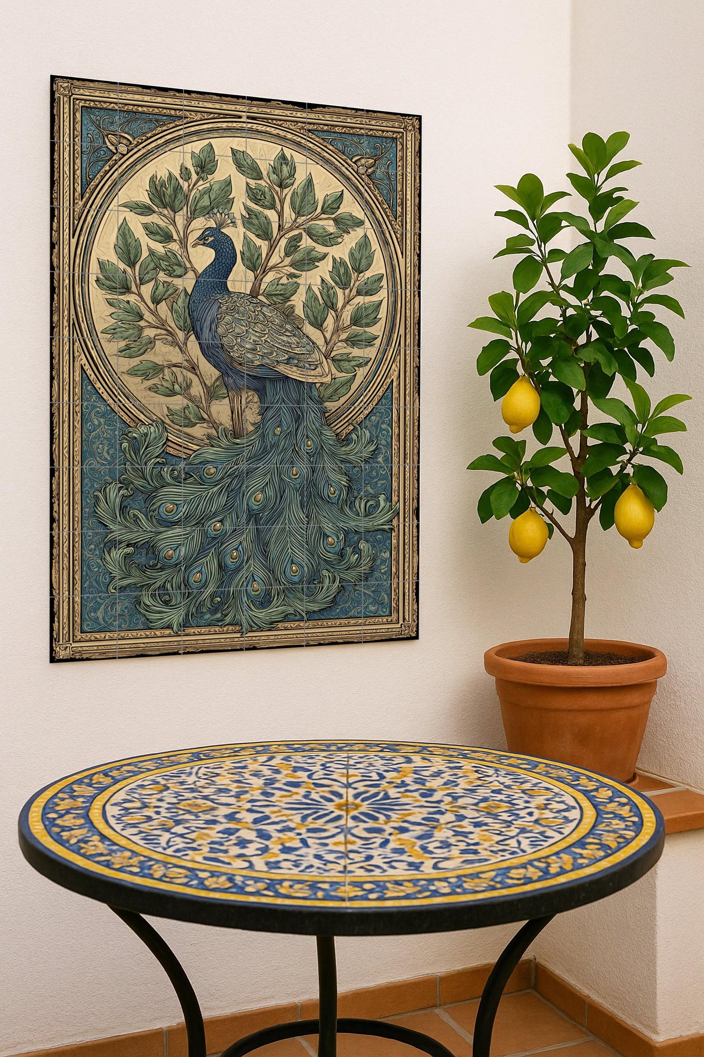 "Esplendor di Pavone · Murale Ceramico — Paesaggio Botanico