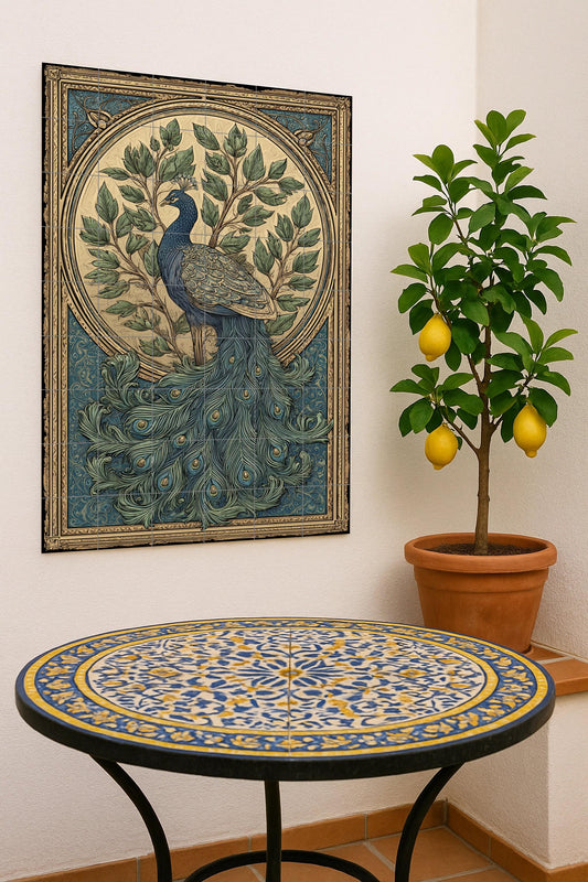 Mural cerámico "Esplendor de pavo real"