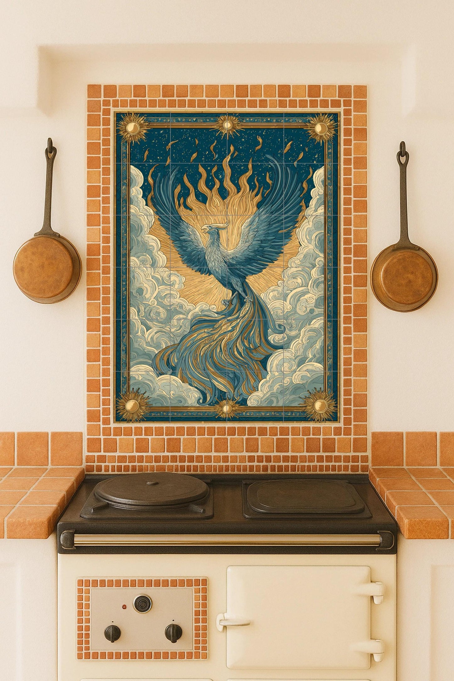 Phönix in Ascenso · Keramik-Wandbild — Mythologische Wandkunst