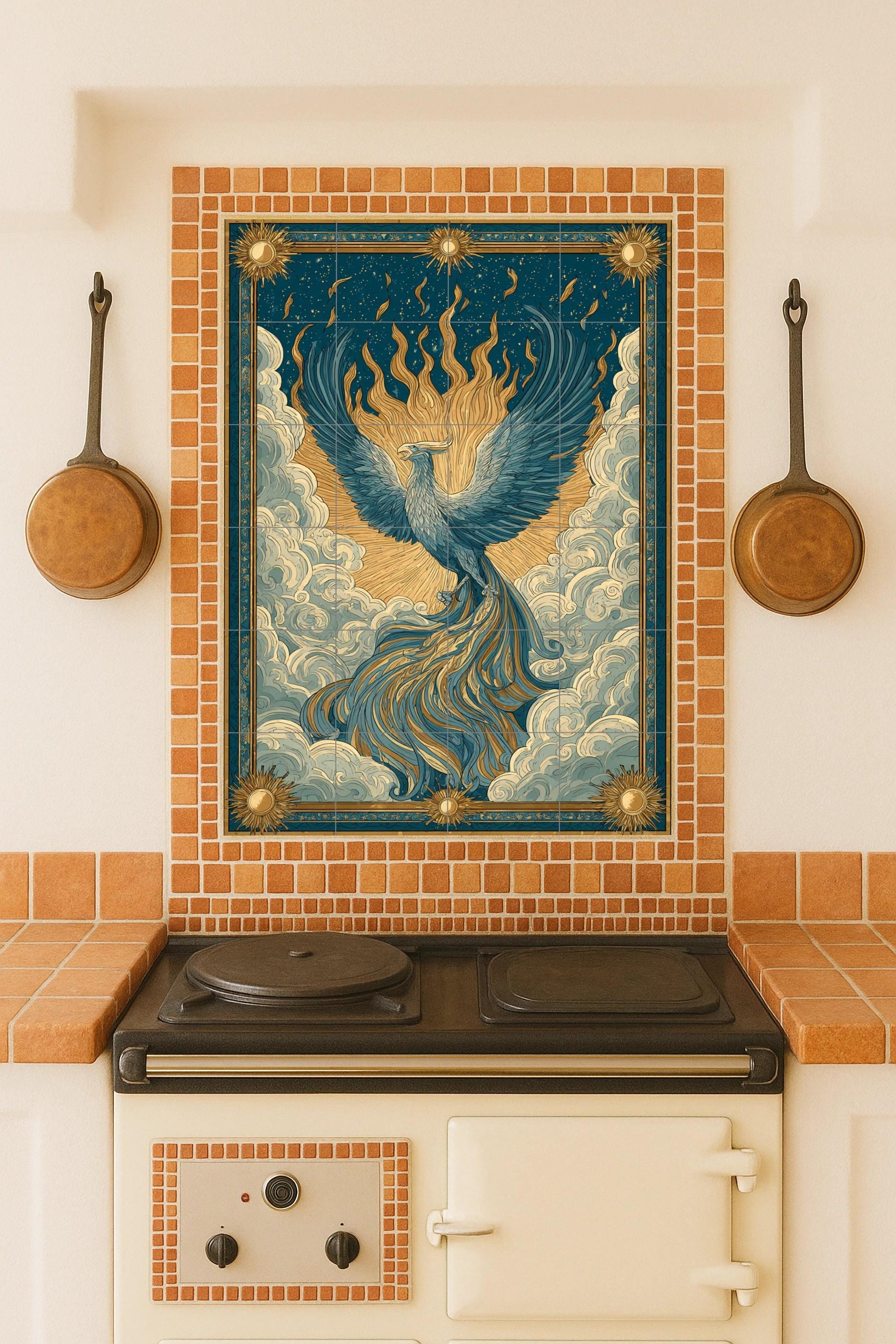 Phönix in Ascenso · Keramik-Wandbild — Mythologische Wandkunst