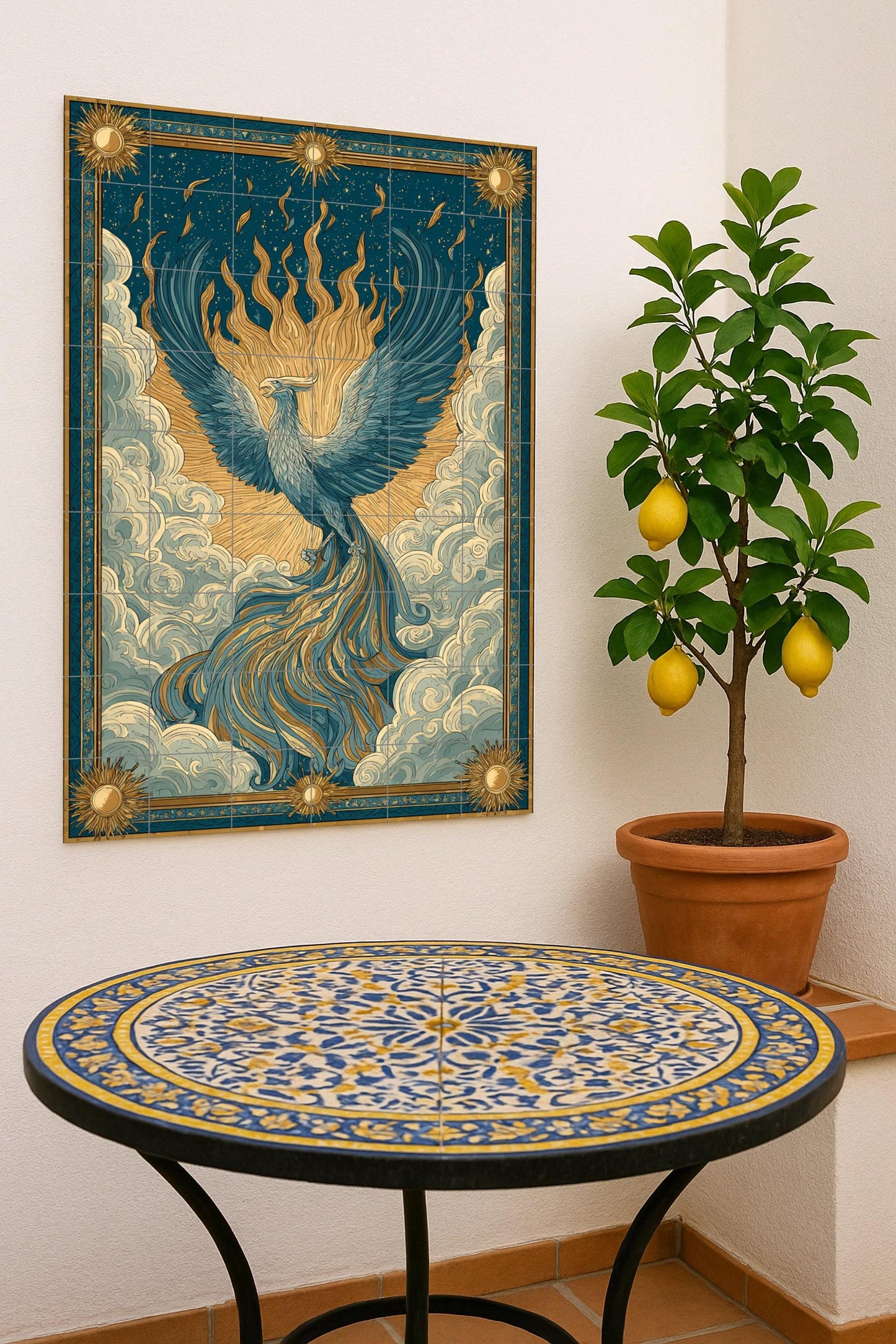 Phönix in Ascenso · Keramik-Wandbild — Mythologische Wandkunst