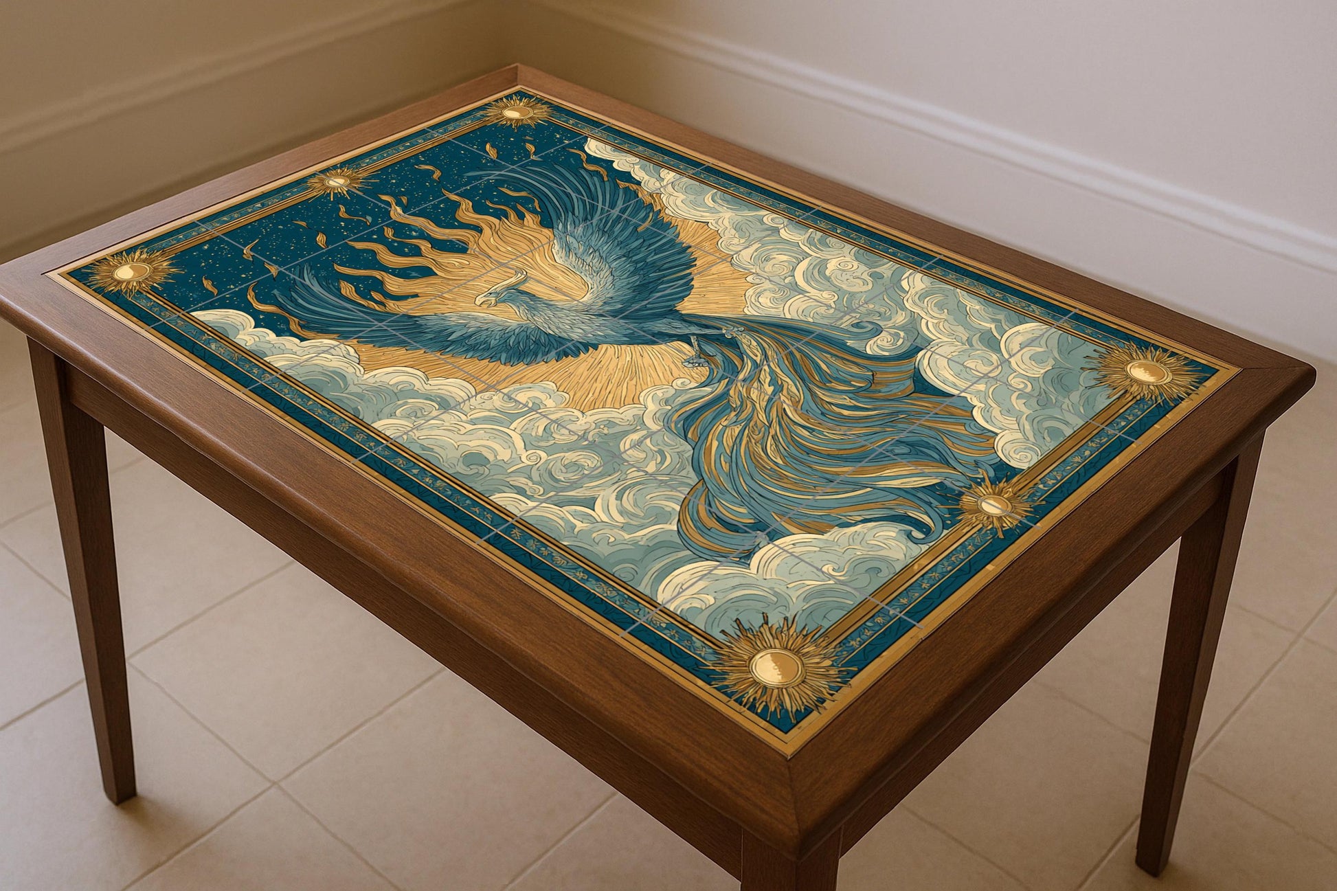 Phönix in Ascenso · Keramik-Wandbild — Mythologische Wandkunst