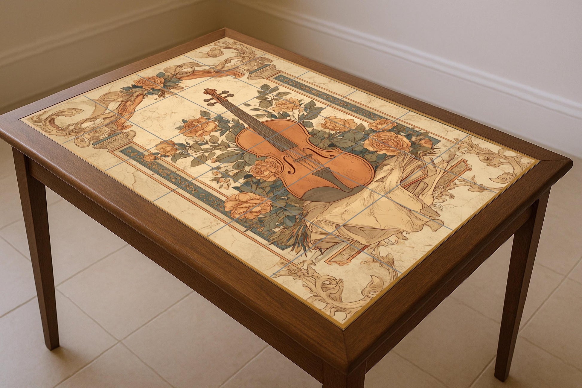 Violín e rosas — Arte Naturale da Parete, Arte da Parete in Ceramica