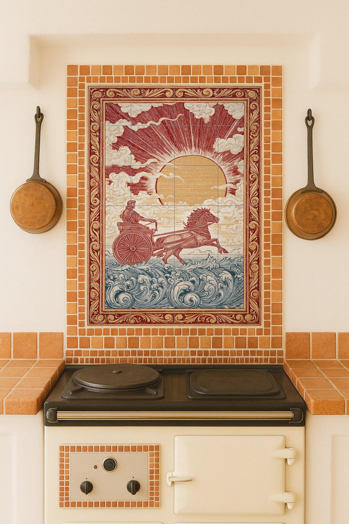 Carro du Soleil — Fresque Murale en Carreaux de Céramique · Art Mural Mythologique