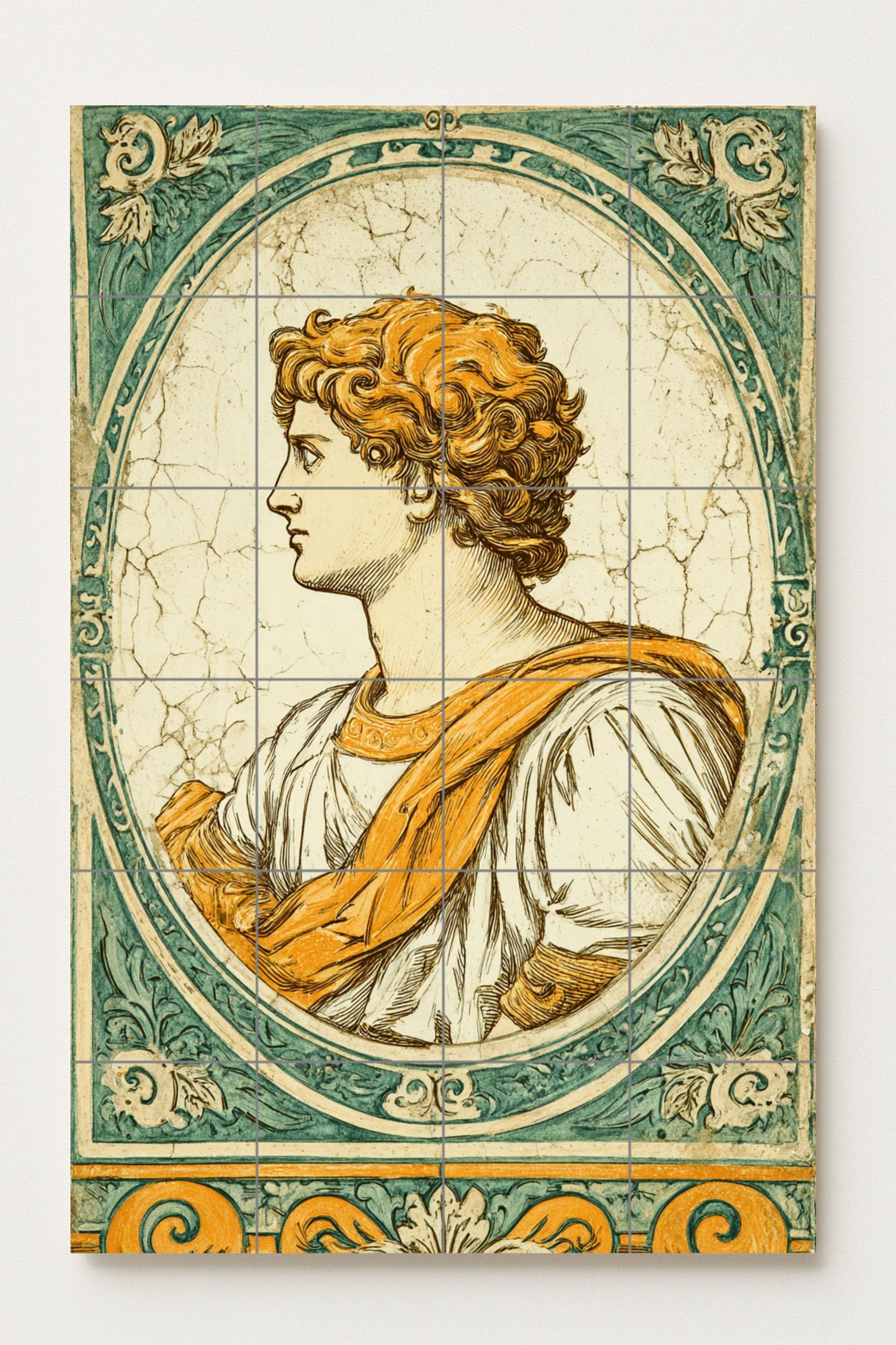 Portrait Roman — Folk-Art Décor · Ceramic Tile Mural