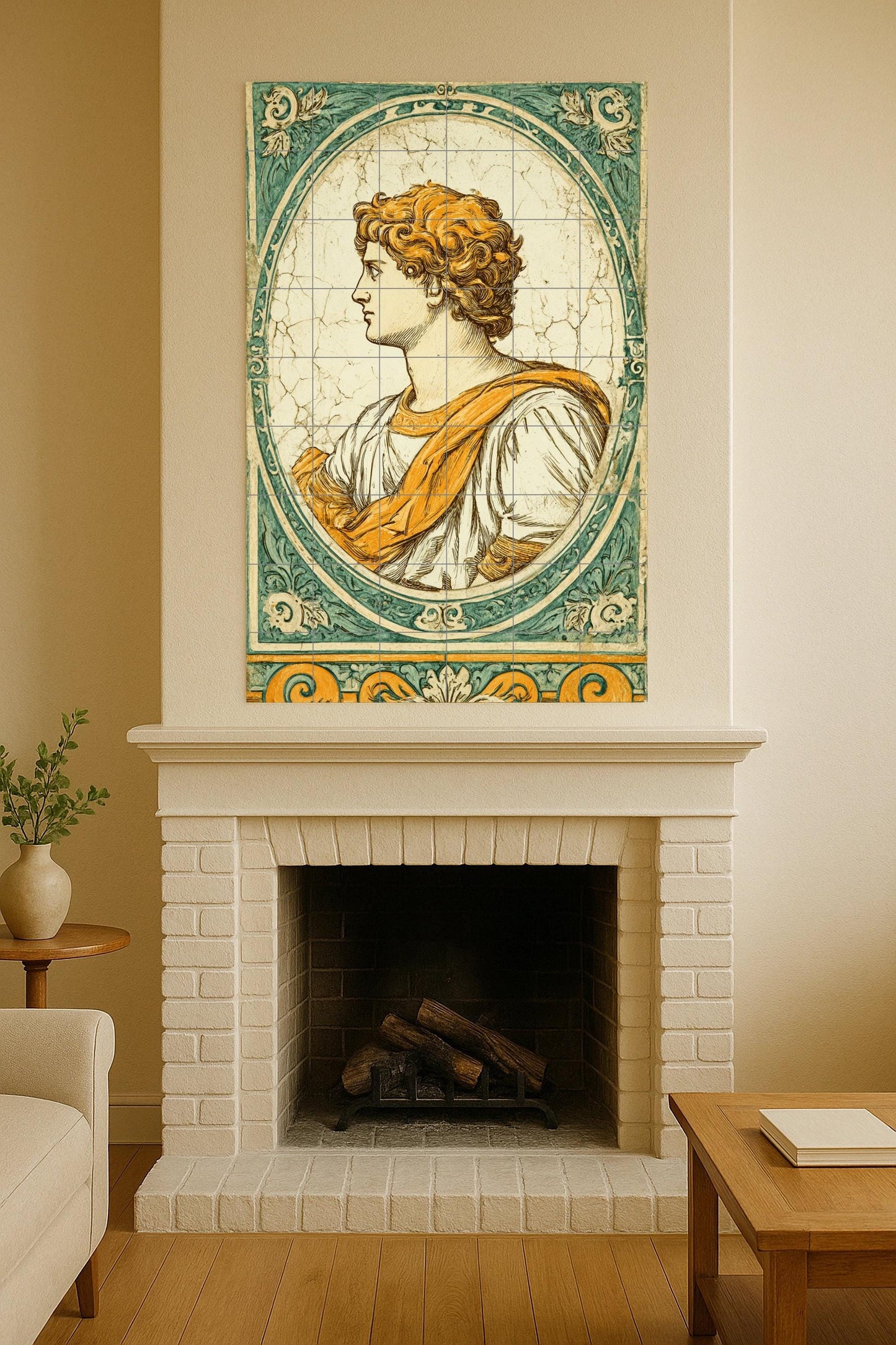Portrait Roman — Folk-Art Décor · Ceramic Tile Mural
