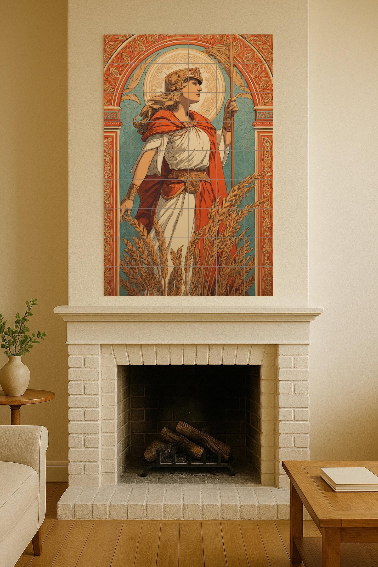 Fresque en Carrelage Déesse de la Récolte — Art Mural Mythologique