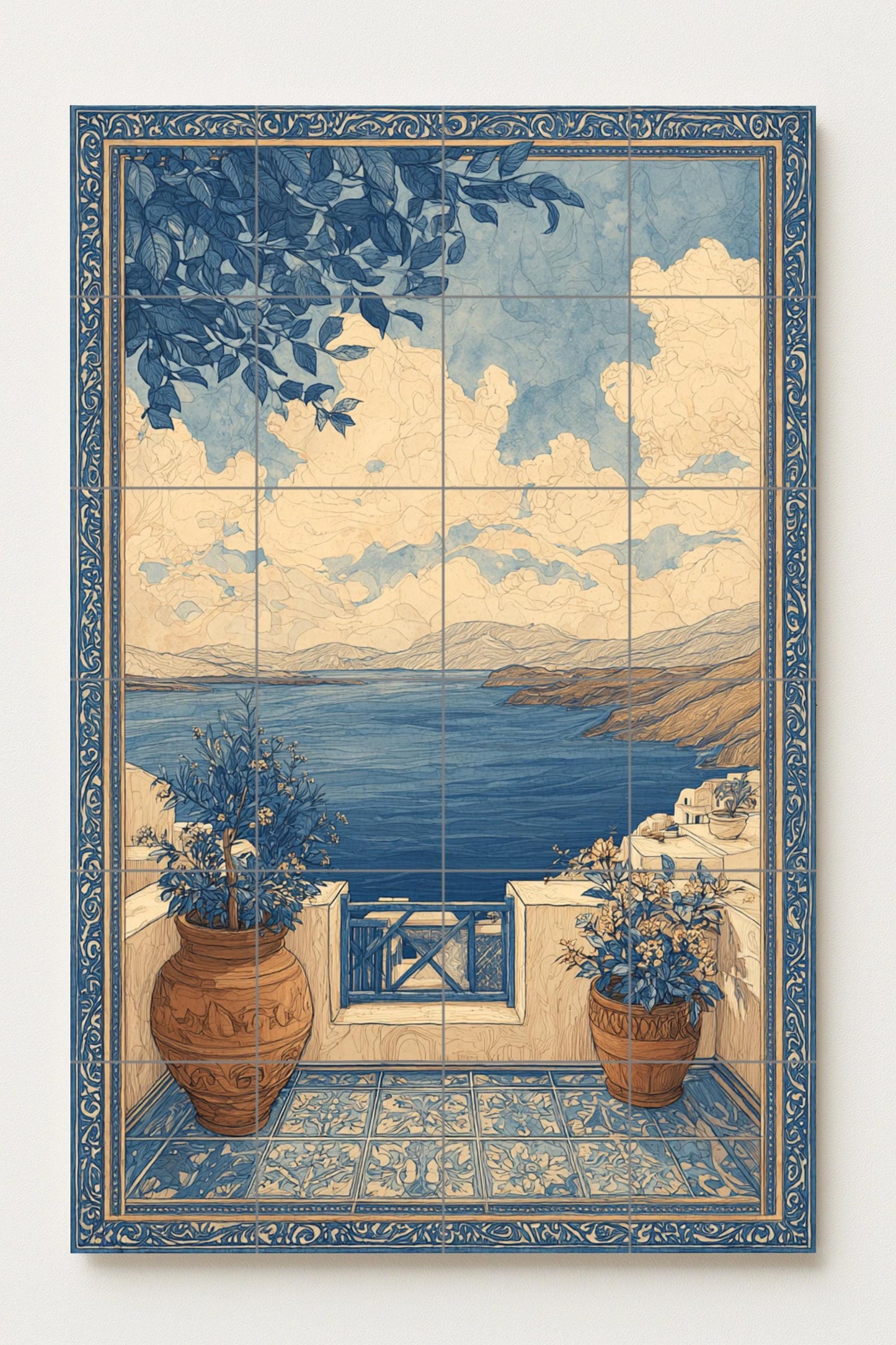 Fresque en Carrelage Terraza mediterránea — Scène de Bord de Mer