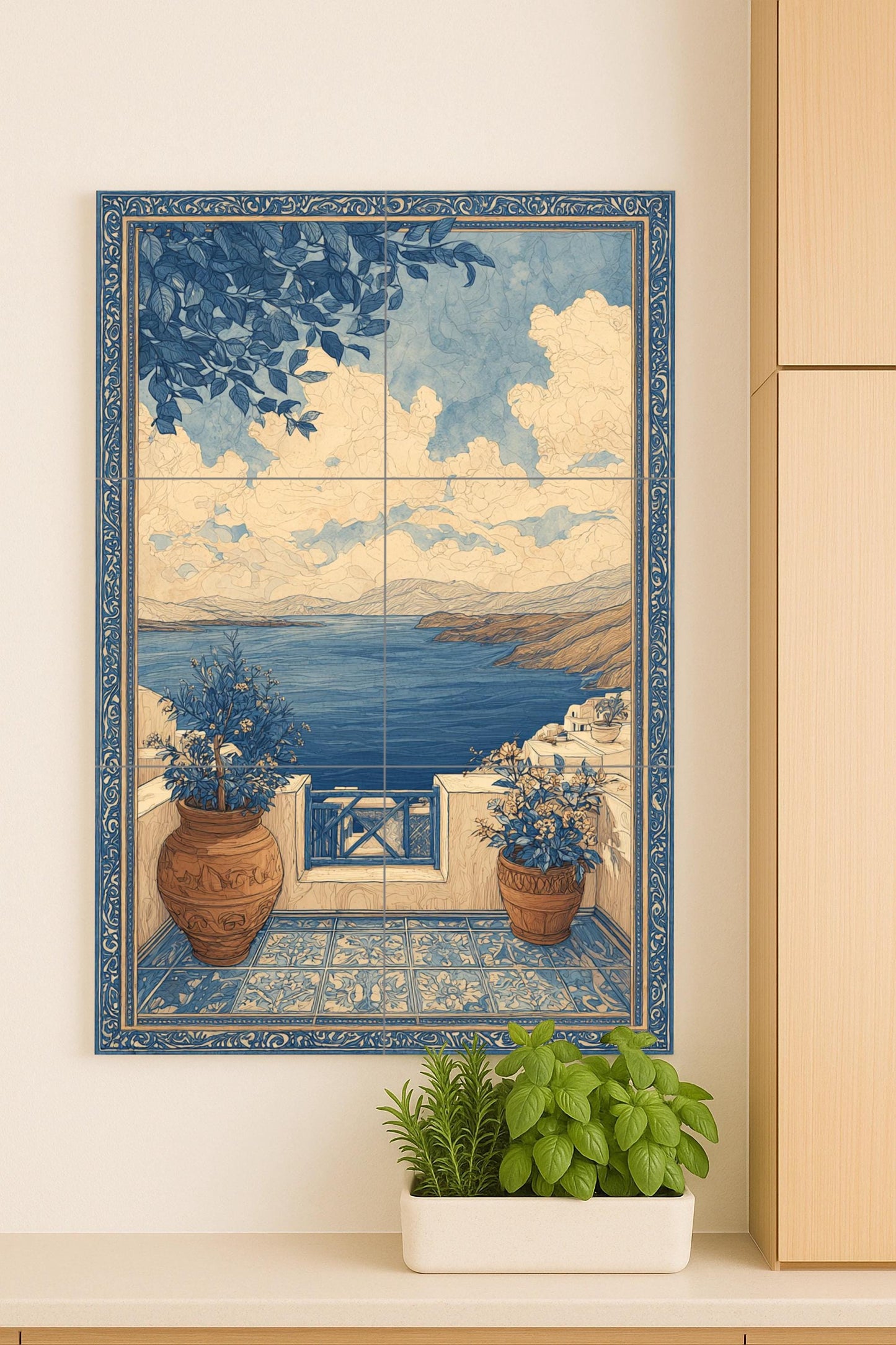 Fresque en Carrelage Terraza mediterránea — Scène de Bord de Mer