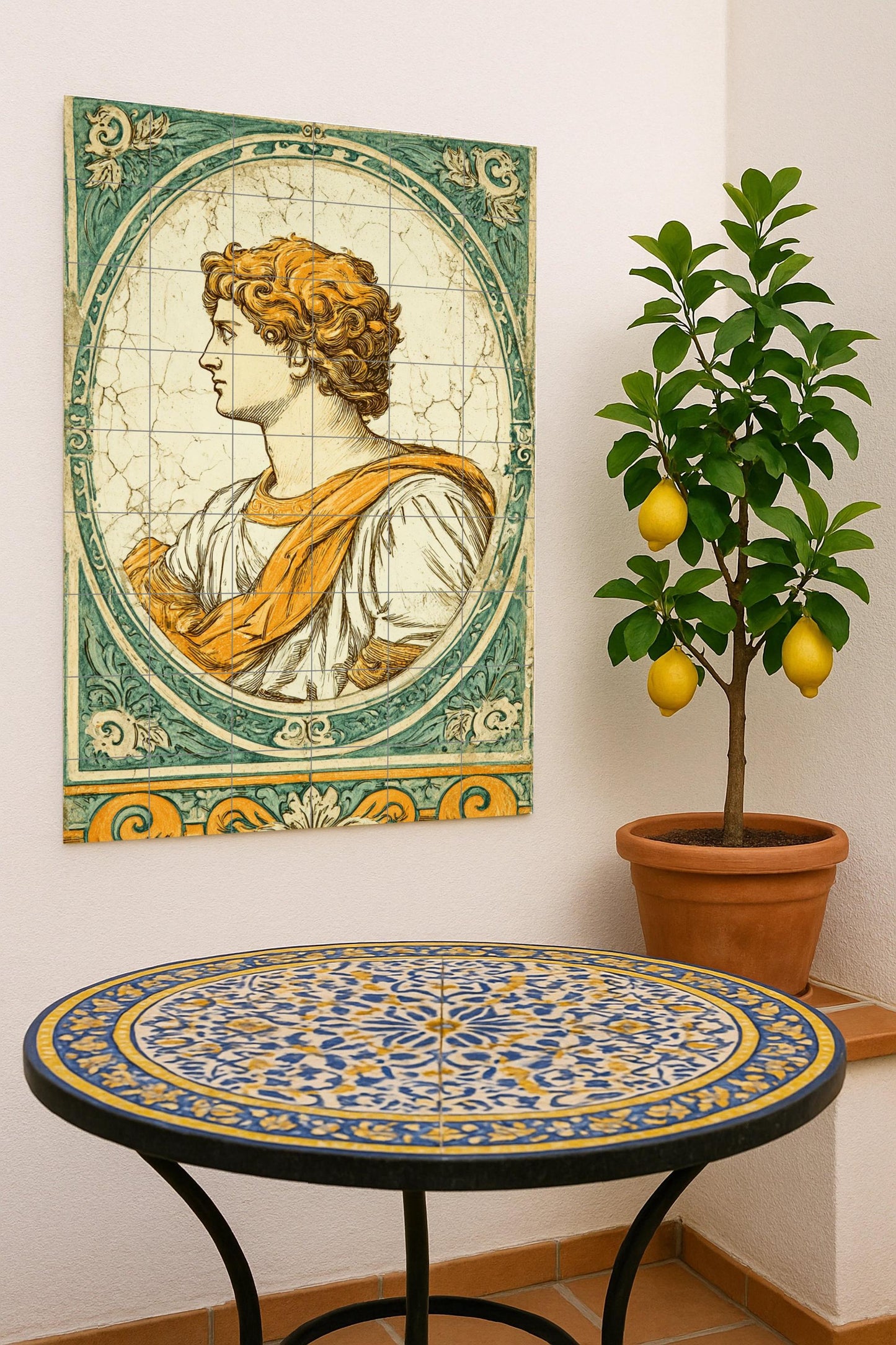 Portrait Roman — Folk-Art Décor · Ceramic Tile Mural