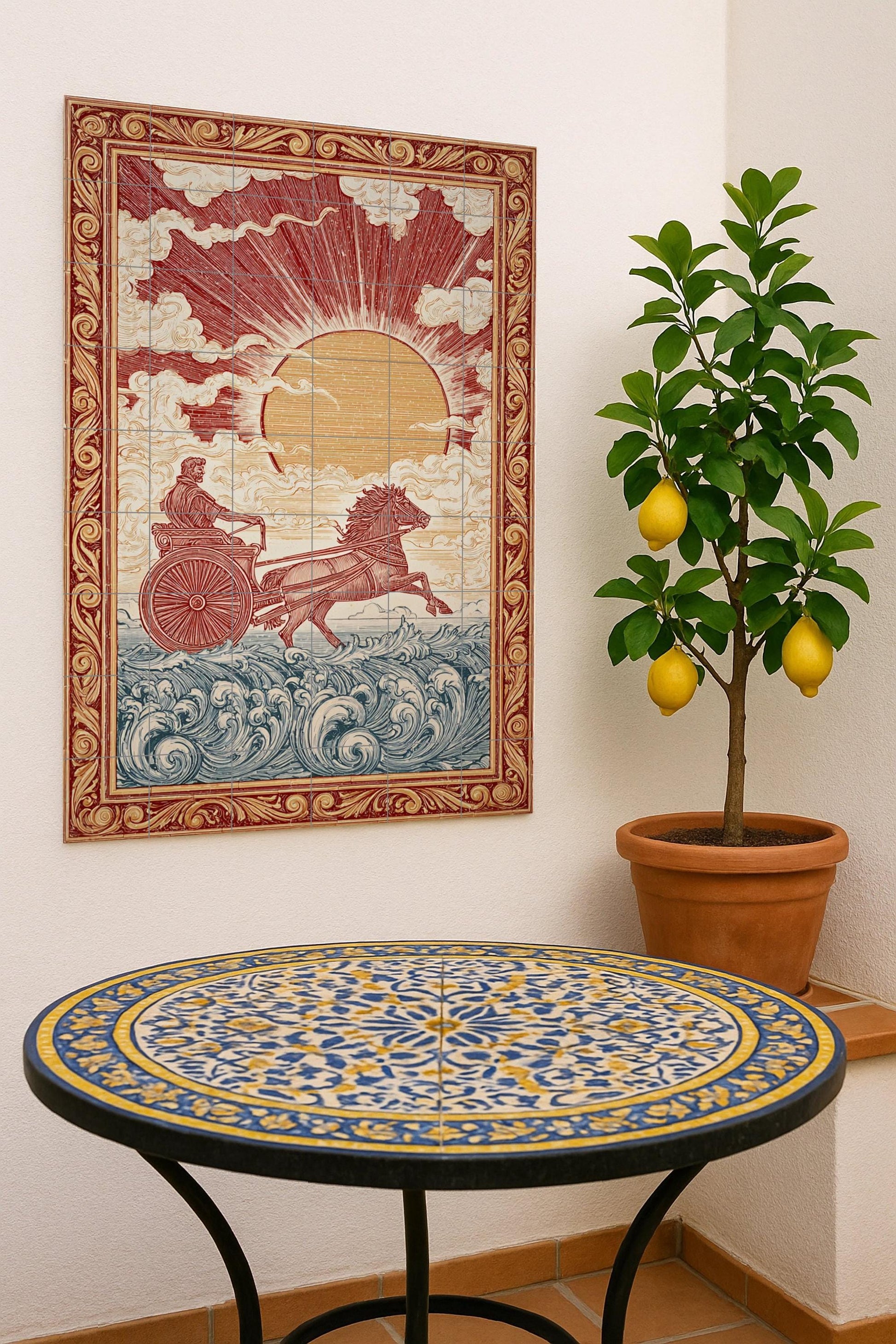 Carro du Soleil — Fresque Murale en Carreaux de Céramique · Art Mural Mythologique