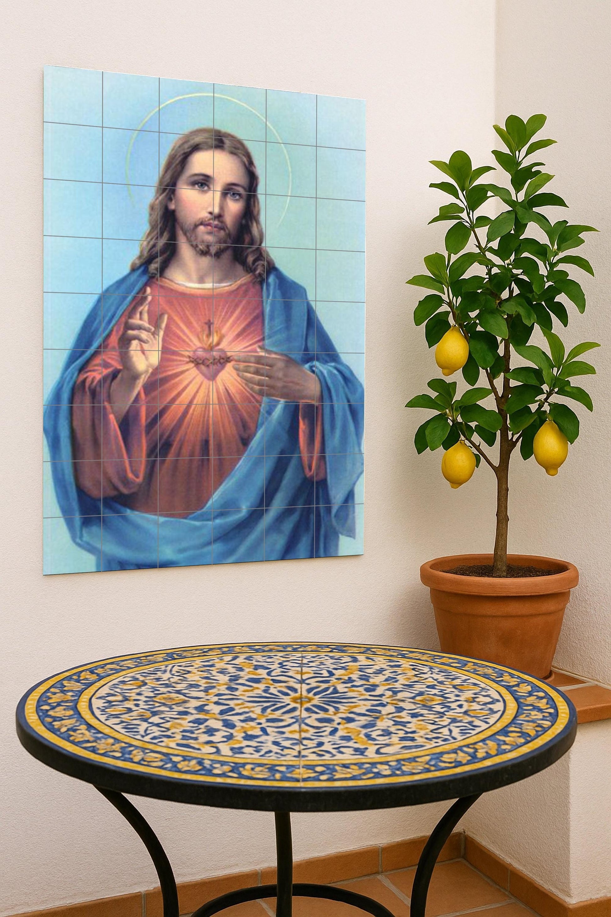 Sacré Cœur de Christ · Fresque Céramique — Art Mural Chrétien