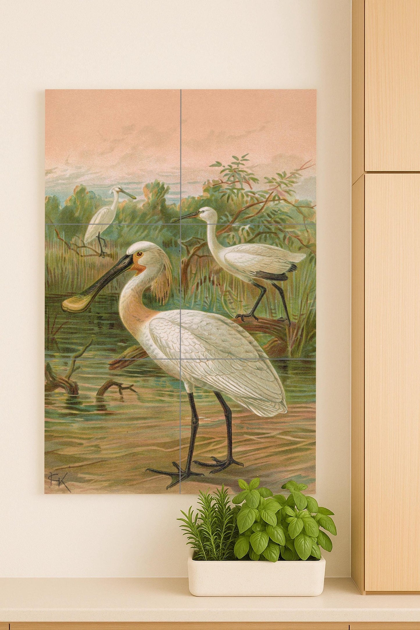 Fresque en Carrelage Espátulas au Lever du Soleil — Paysage Botanique