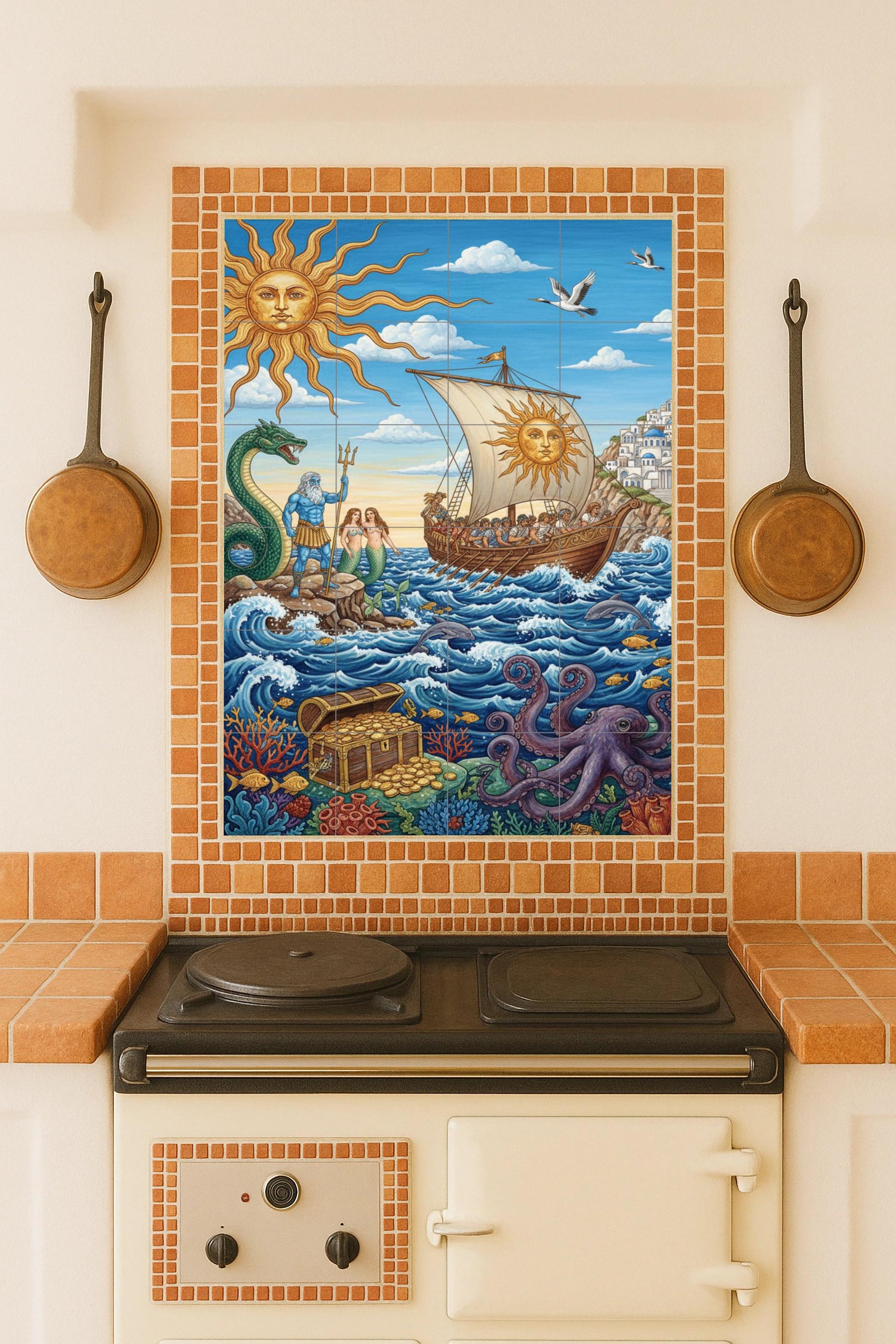 Viaje del Sol — Poseidón, sirenas, barco y tesoro
