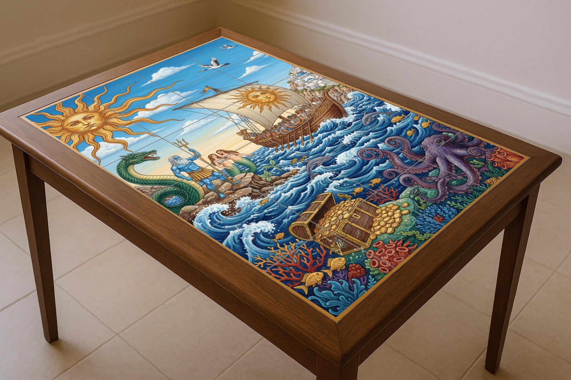 Viaje del Sol — Poseidón, sirenas, barco y tesoro