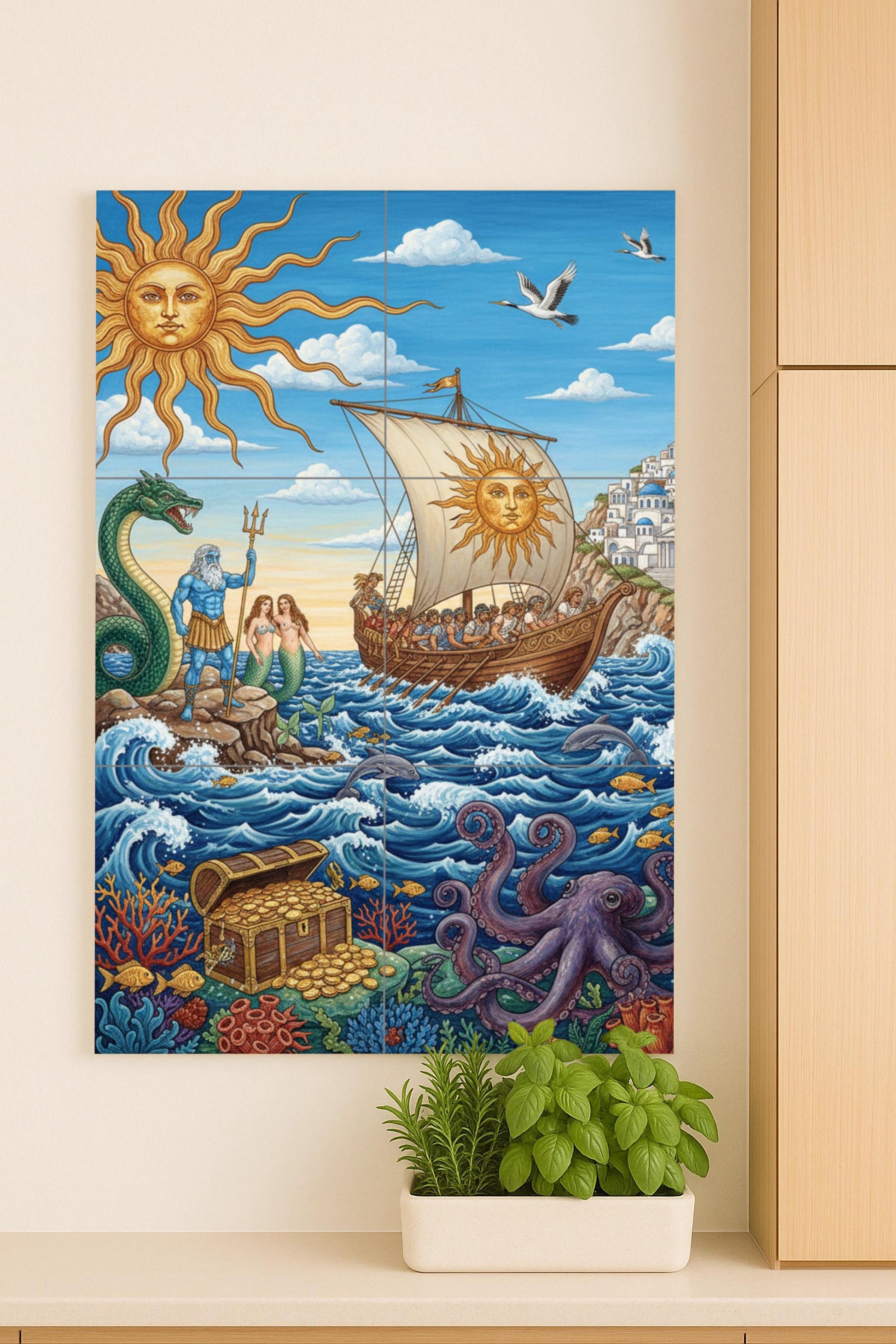 Viaje del Sol — Poseidón, sirenas, barco y tesoro