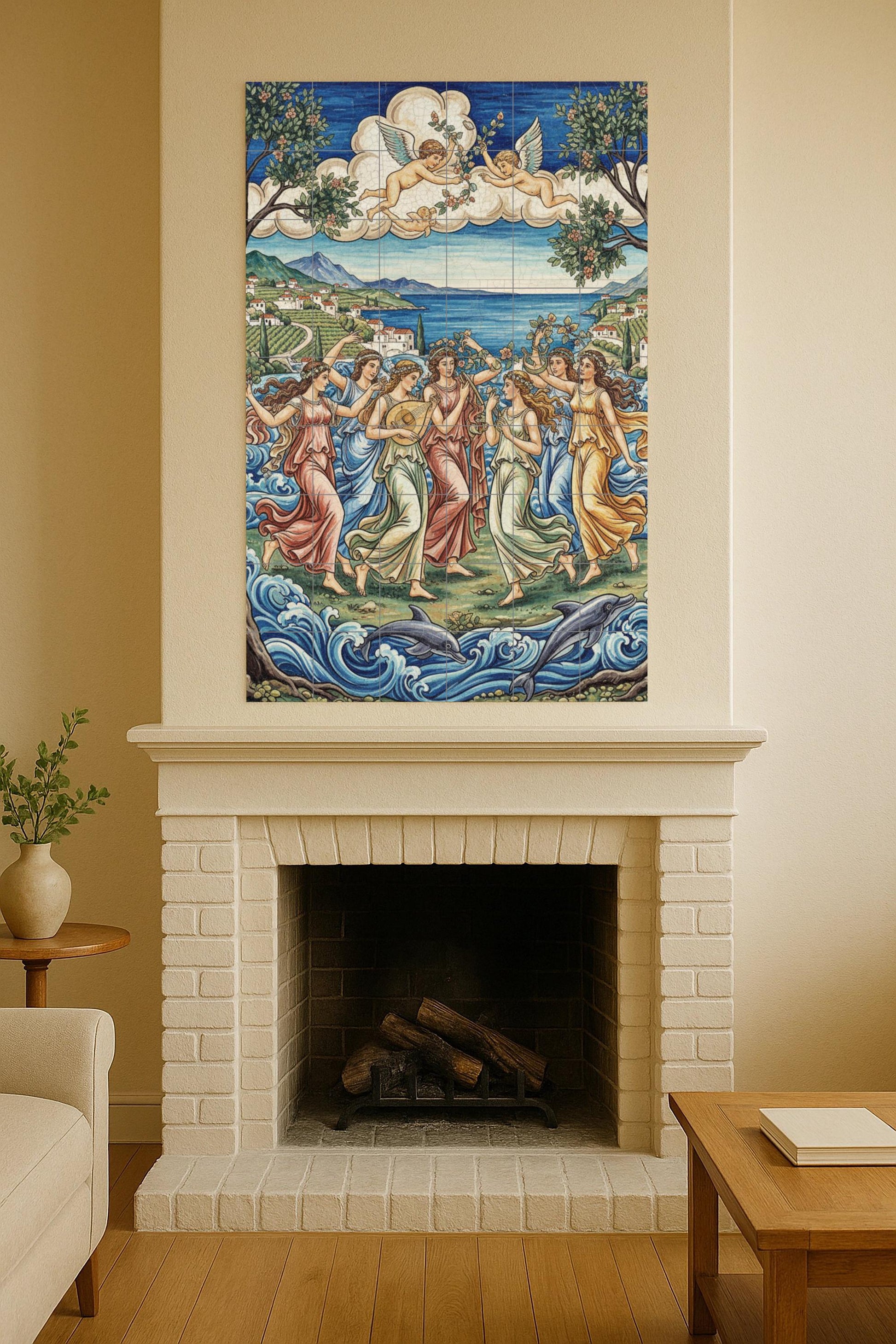 Danse de les Musas — Décor de Légende Antique, Art Mural en Céramique