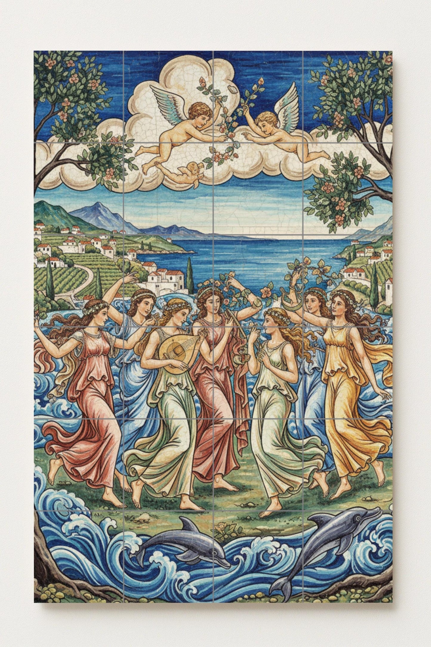 Danse de les Musas — Décor de Légende Antique, Art Mural en Céramique