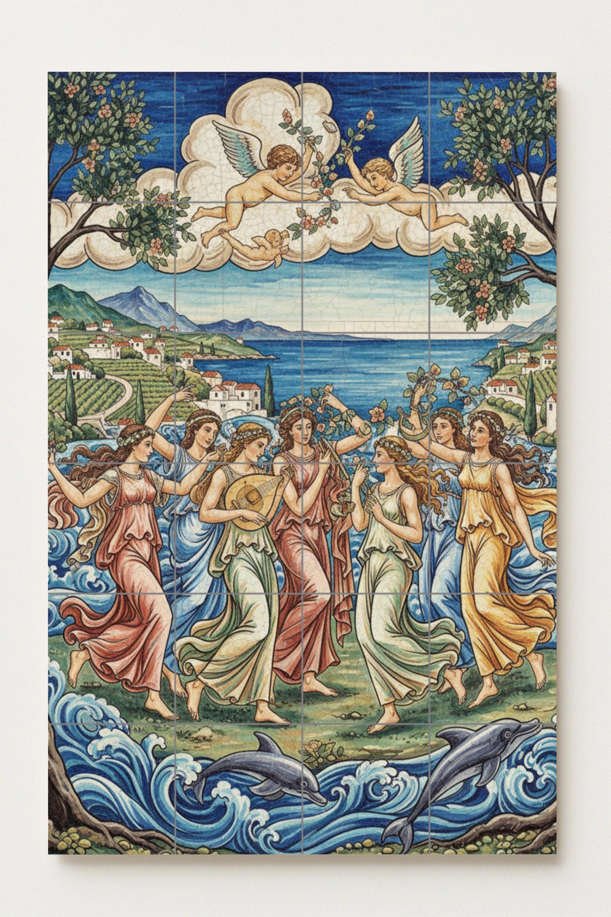 Danse de les Musas — Décor de Légende Antique, Art Mural en Céramique
