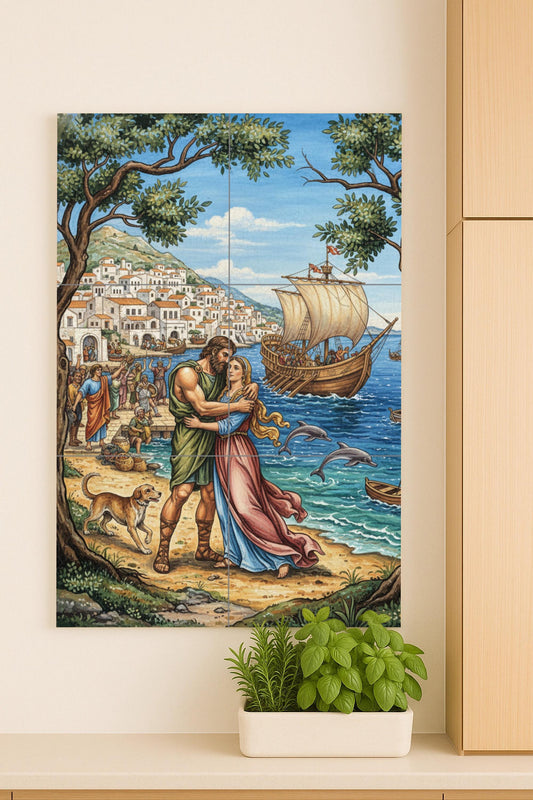 El regreso de Odiseo — Amantes junto al mar y un pueblo griego