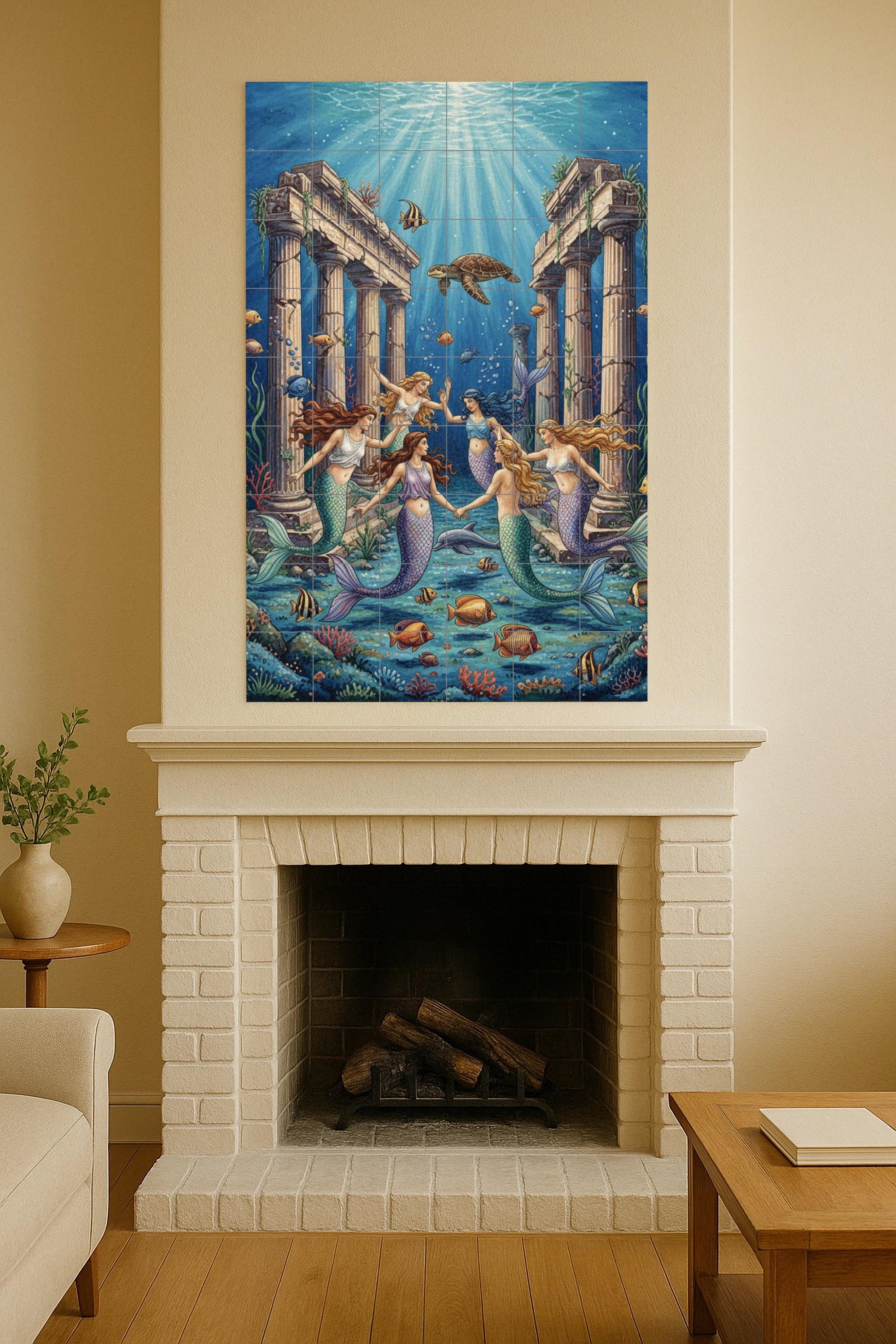 Murale in Piastrelle Danza di le Sirene — Scena Mitologica