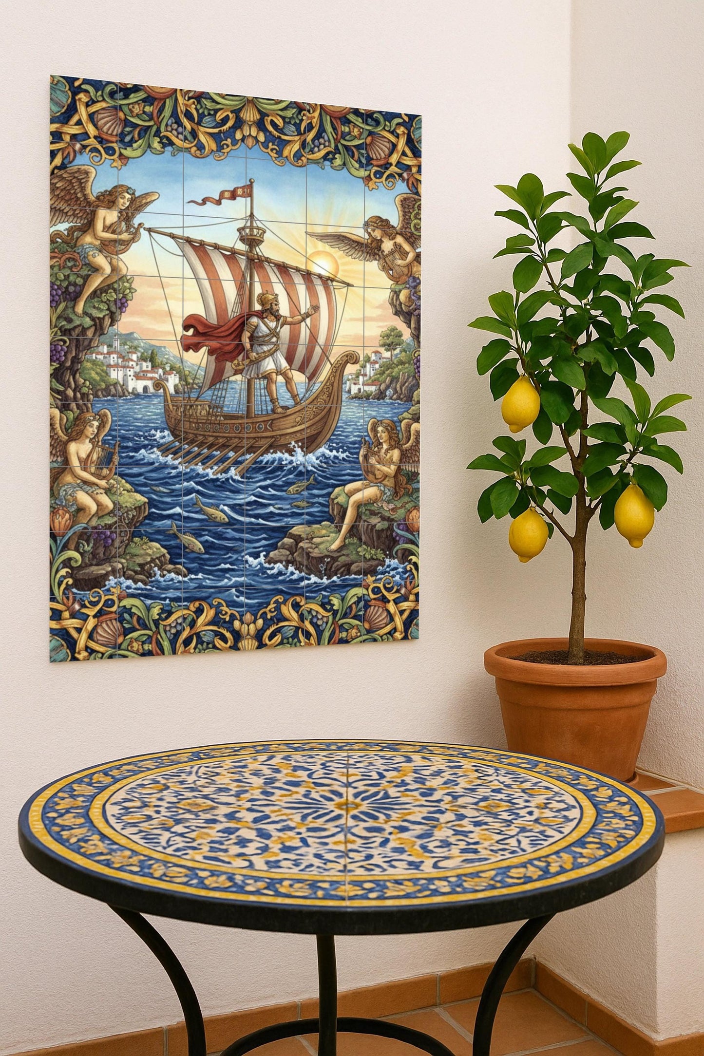 Ulisse e le Sirene — Murale in Piastrelle di Ceramica · Leggende ed Epica