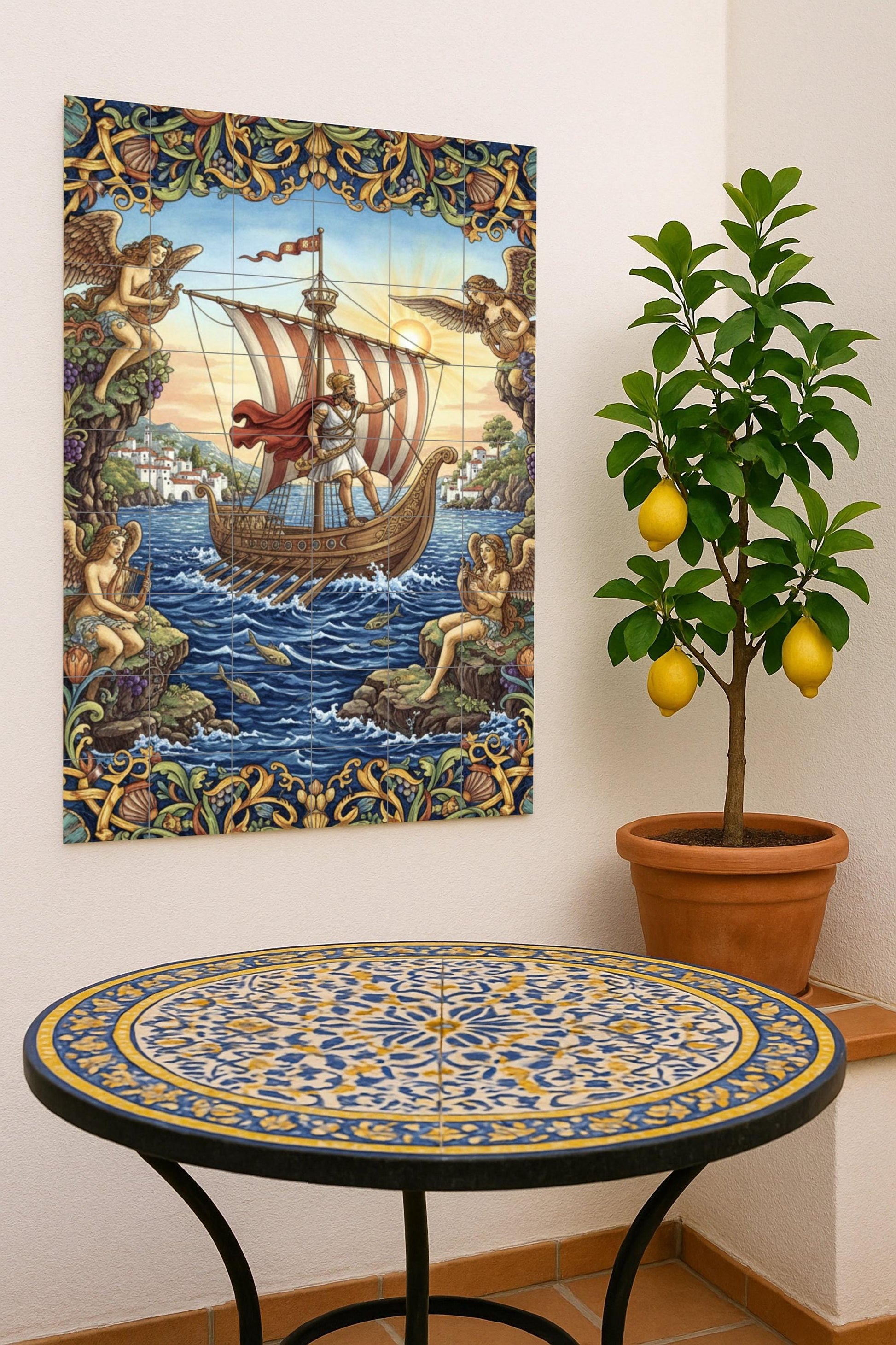 Ulisse e le Sirene — Murale in Piastrelle di Ceramica · Leggende ed Epica